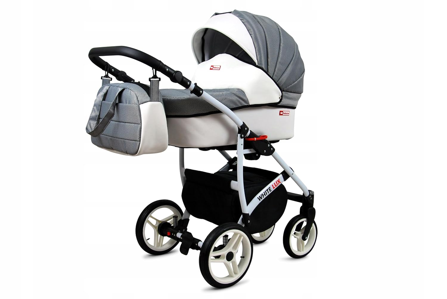BabyLux® Bambimo Kinderwagen Set 3 in 1 - White Lux - incl. Babywanne, Buggy Sportsitz, Auto-Babyschale - Autositz - Kinderwagenset - Kombikinderwagen mit Wickeltasche, Regenschutz usw.