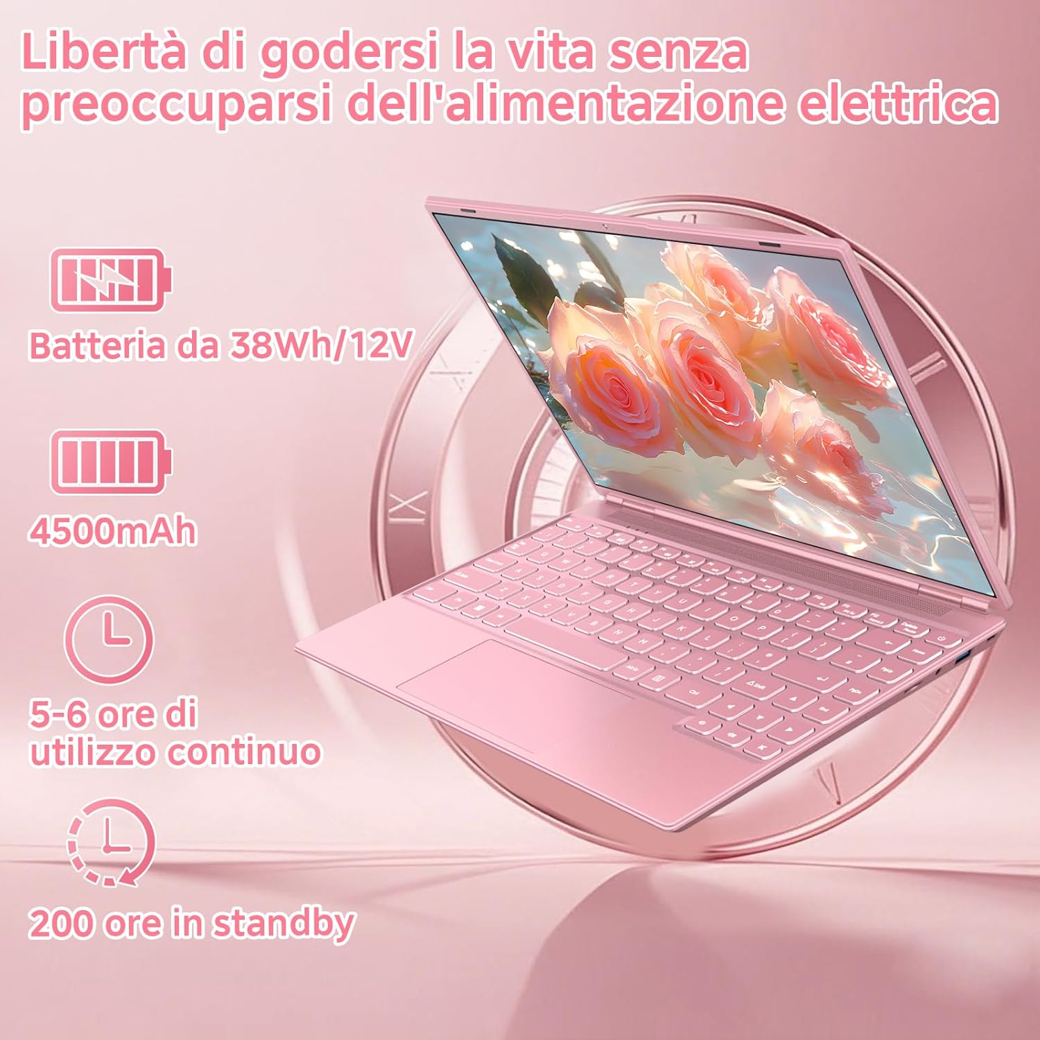 PC Portatile Computer Portatile Notebook 14 Pollici N5095 (fino a 2.9 GHz), Laptop Win11 8GB 256GB SSD 1TB Estensioni丨2.4G+5G WIFI 丨Ventola Raffreddamento Schermo丨1920 * 1200 2K FHD-Pink