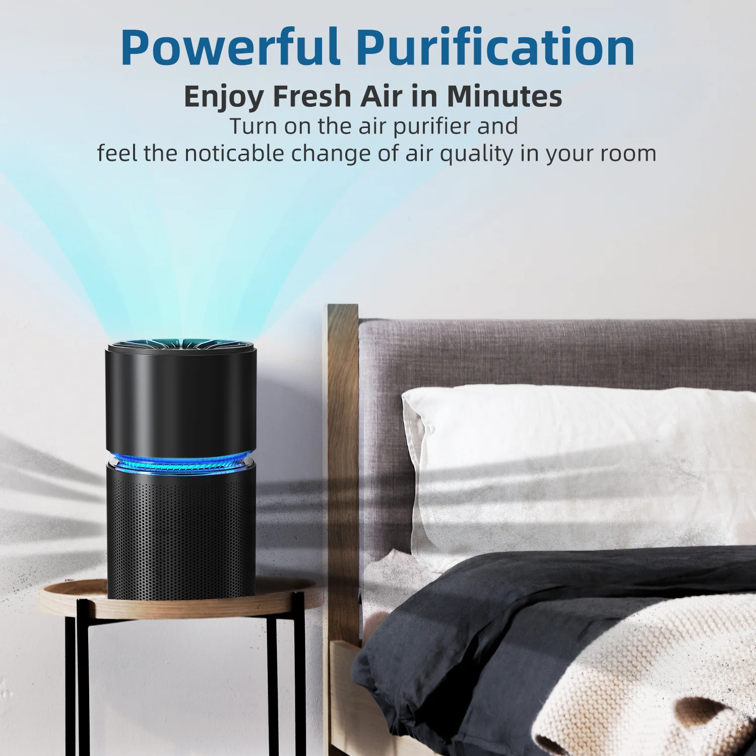 Purificatore d’Aria BREEZOME con Filtrazione a 4 Stadi, copertura fino a 57,6 m², design anti-tocco accidentale, timer, purificatore d’aria True HEPA per ambienti grandi, nero