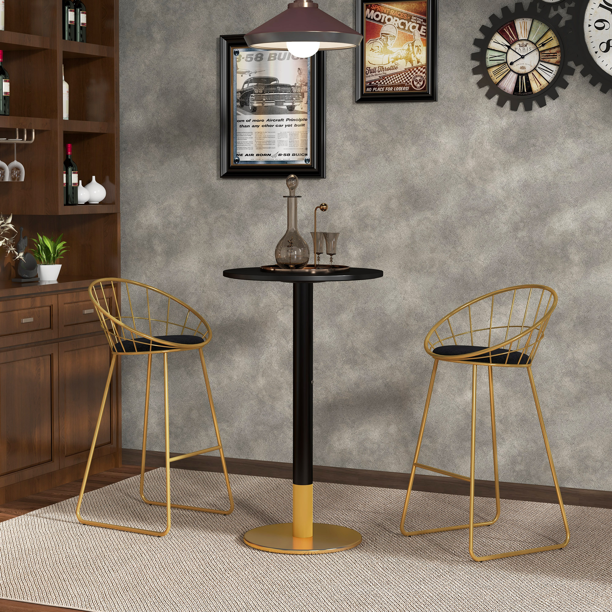 HOMCOM Bartisch runder Bistrotisch Küchentisch modernes Design Stahlgestell 60L x 60B x 102H cm schwarz