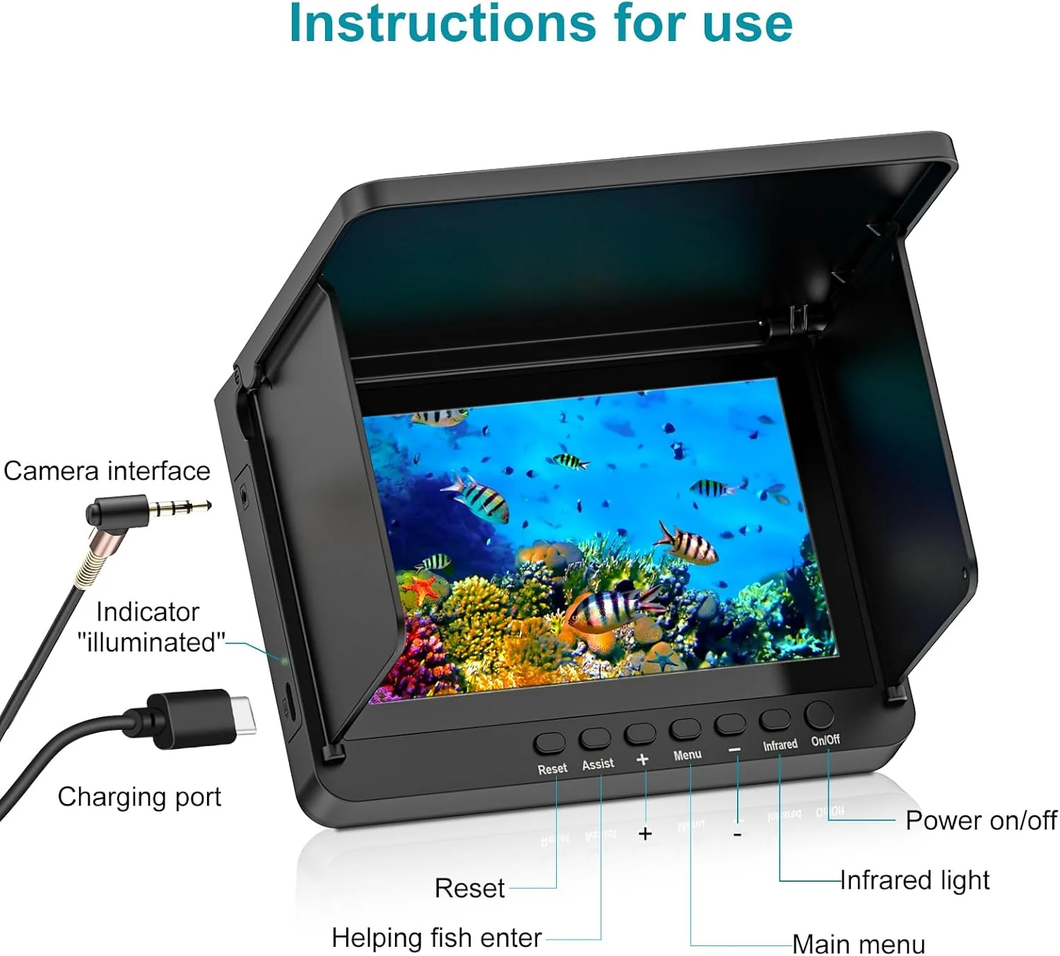 Underwater Fishing Camera with Infrared Night Vision Light, Portable with 100ft Cable, 5 Inch LCD and Upgraded HD Lens
