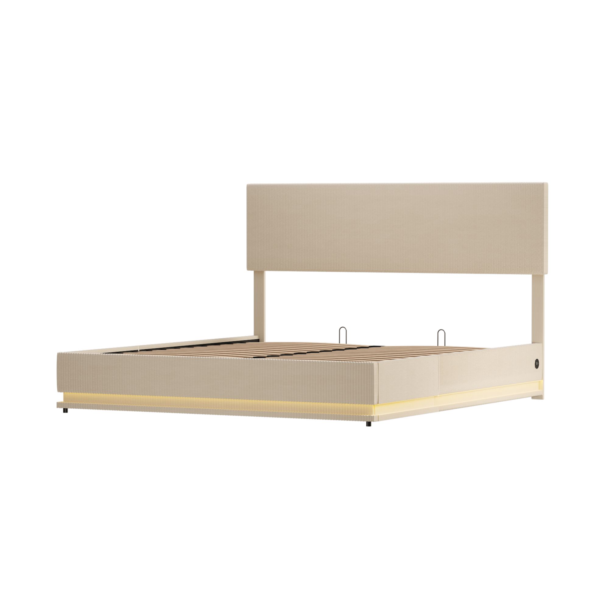 Doppelbett mit Stauraum, 160x200 cm, höhenverstellbares Kopfteil, ohne Matratze, Beige