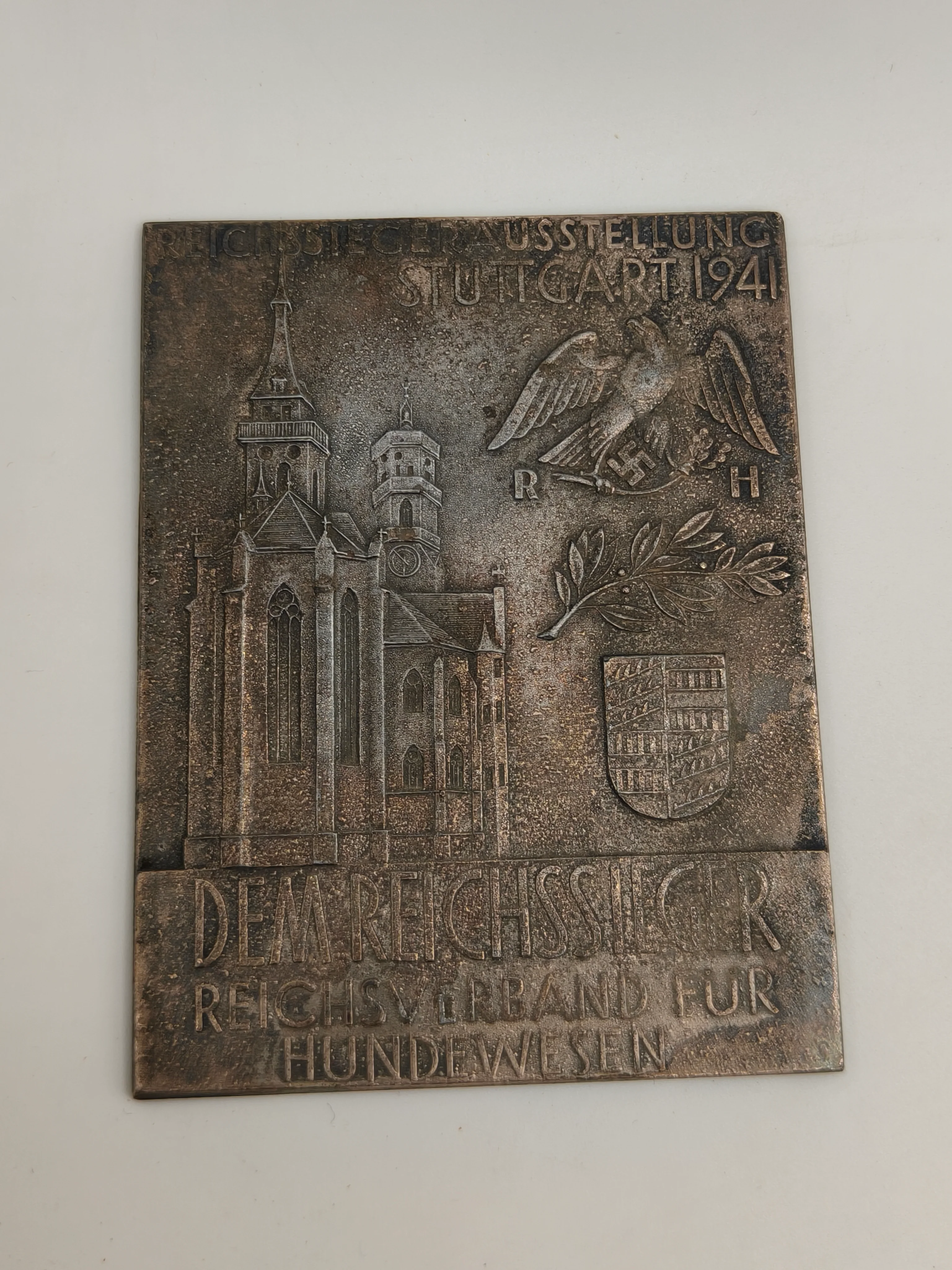 1941 German Reichssiegerausstellung Stuttgart Bronze Plaque Dog Show Award. WWII