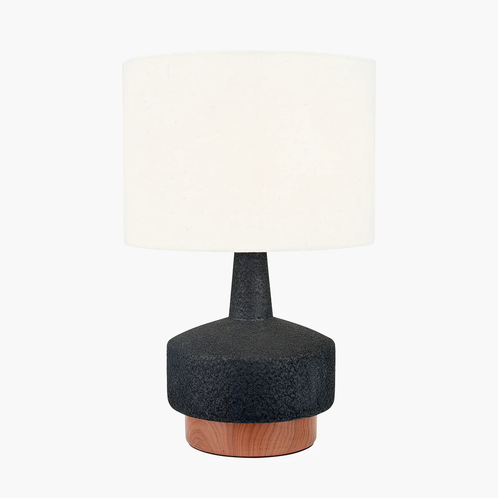 Black and Wood Effect Textured Ceramic Table Lamp