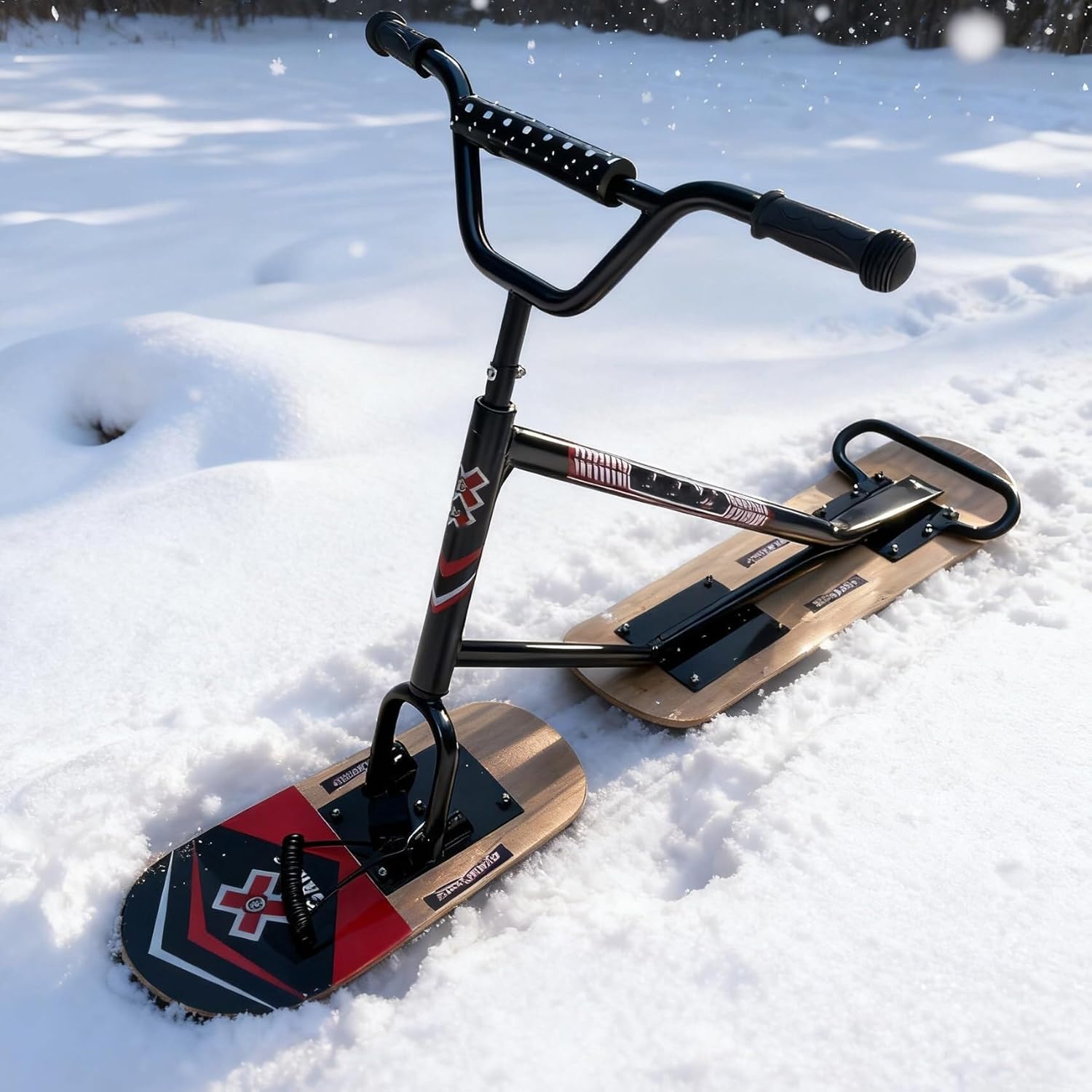 Snow Scooter – Verstärkter Rahmen aus Aluminiumlegierung, leichtes Design, Heckski mit 360°-Lenkgriff, ideal für Backcountry Trails und gepflegte Pisten