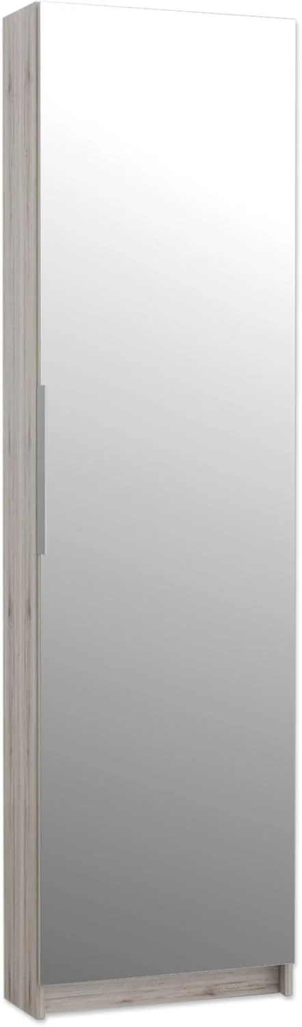 FORTE Calma Schuhschrank mit 1 Spiegeltür, 180 x 50 x 20 cm, Holzwerkstoff, Sandeiche