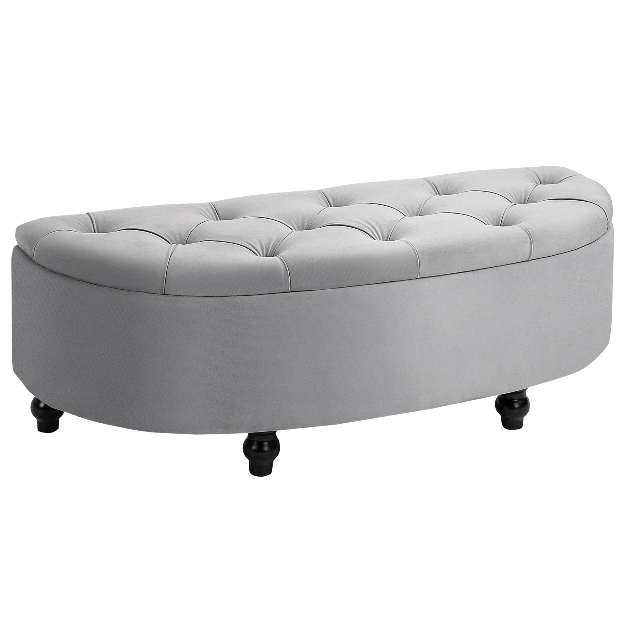 HOMCOM Sitzbank mit Stauraum Polsterbank mit Samtoptik, geöffnetem Deckel Sitztruhe mit Holzbeine, Truhenbank für Wohnzimmer Flur Schlafzimmer 120 x 46 x 42 cm, Grau