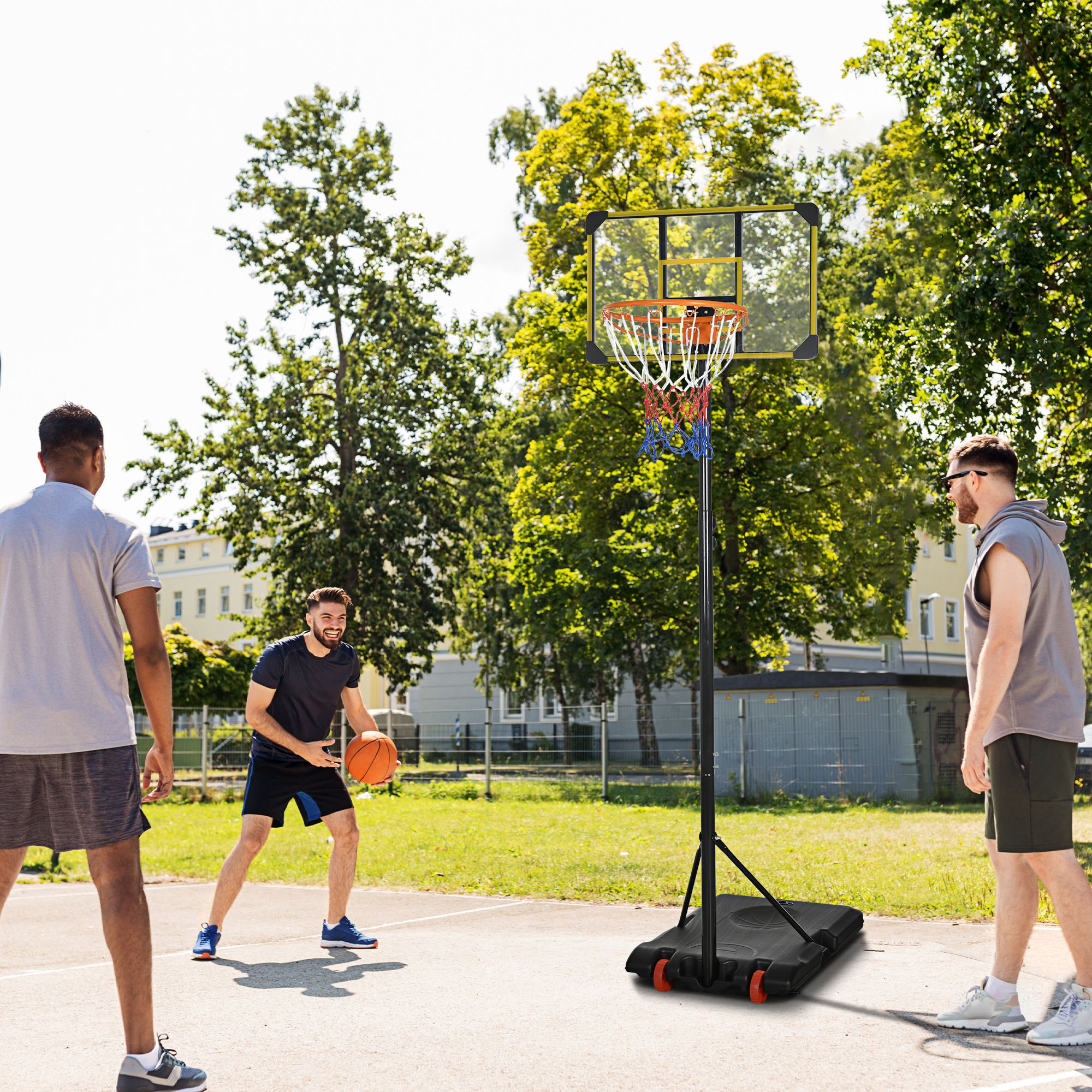 SPORTNOW Basketballkorb für Erwachsene, Höhenverstellbar 2,1-2,4 m, Räder und befüllbare Basis, Gelb