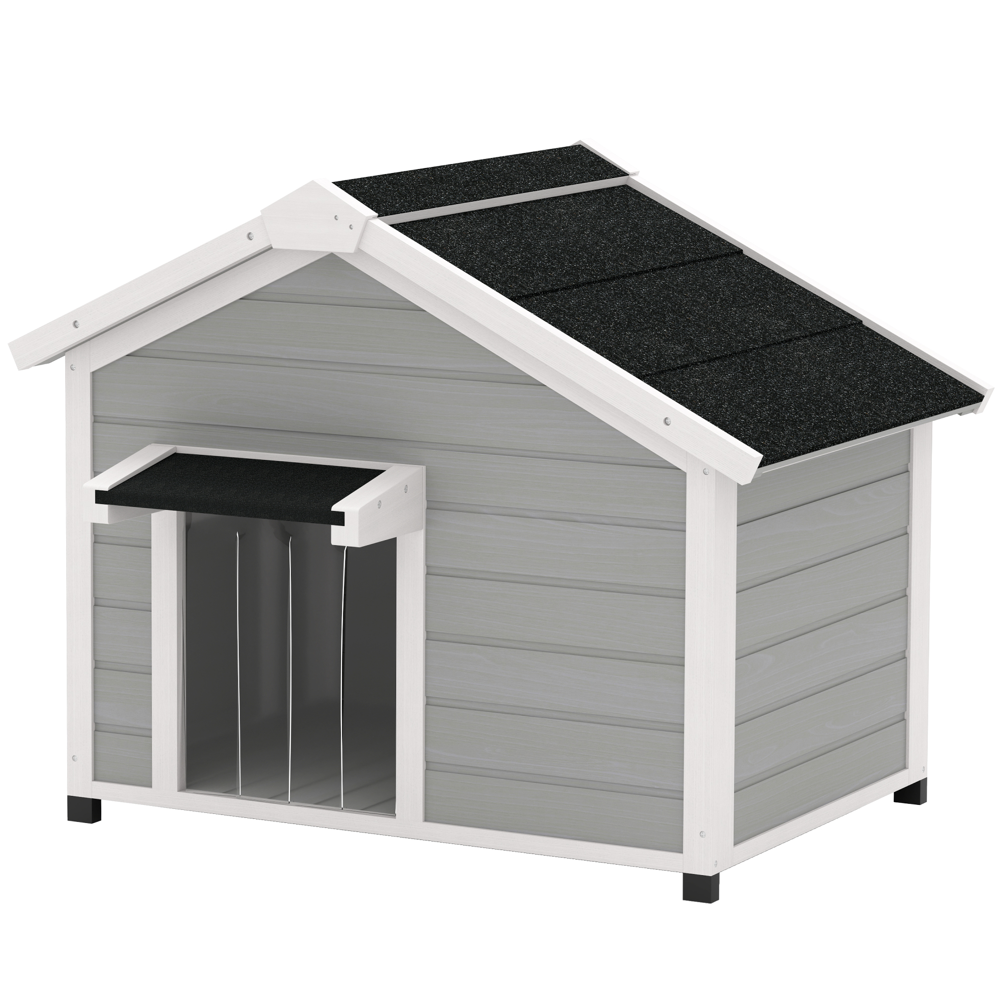 PawHut Massives Holz Hundehaus im Freien Hundehütte mit abnehmbarem Dach 95 x 68 x 76 cm hellgrau