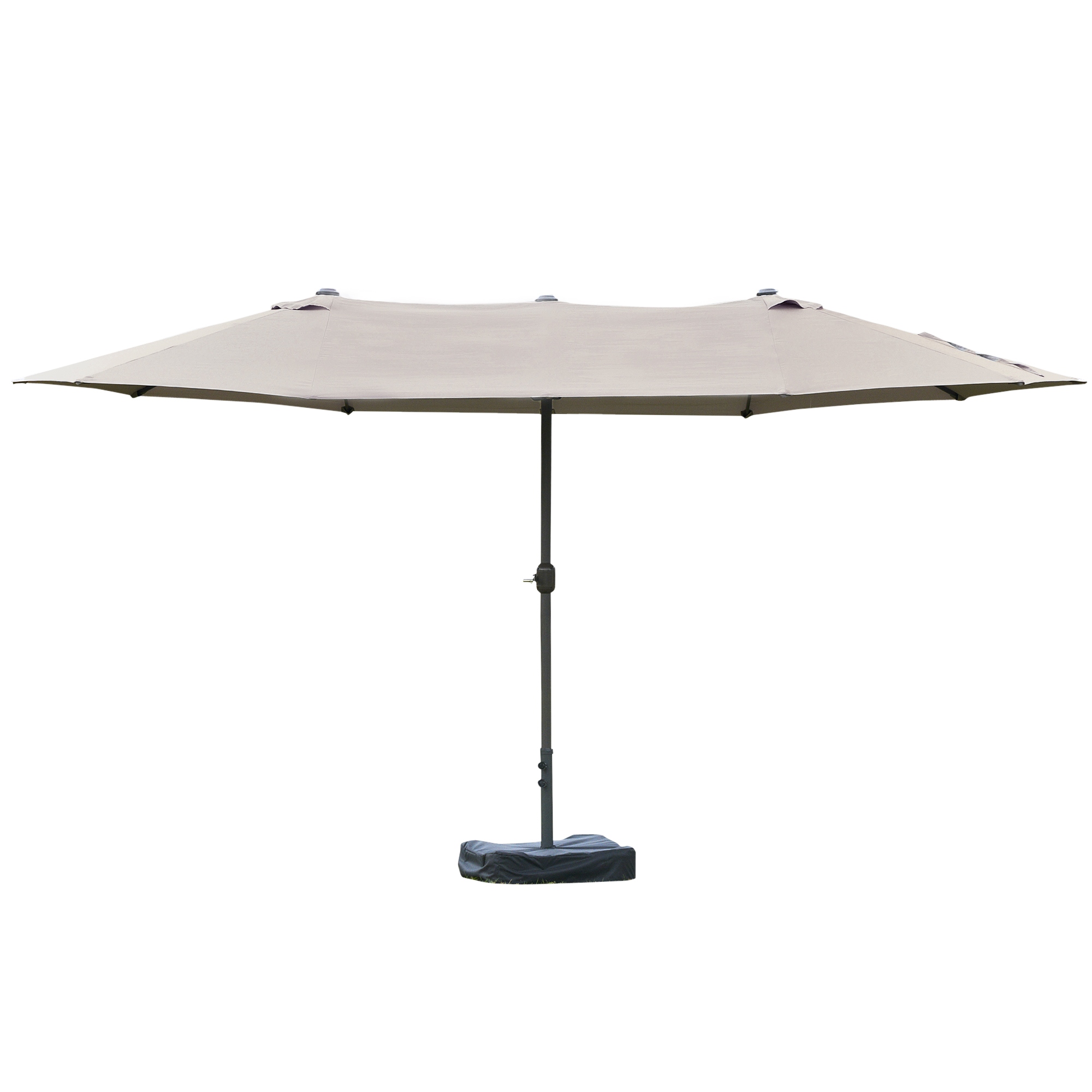 XXL Garten Sonnenschirm Groß 4,6L x 2,7B x 2,4H cm Öffnung Schließung Kurbel Stahl Polyester hochdicht Beschwerungssäcke Sonnenschirmständer inklusive Hellgrau