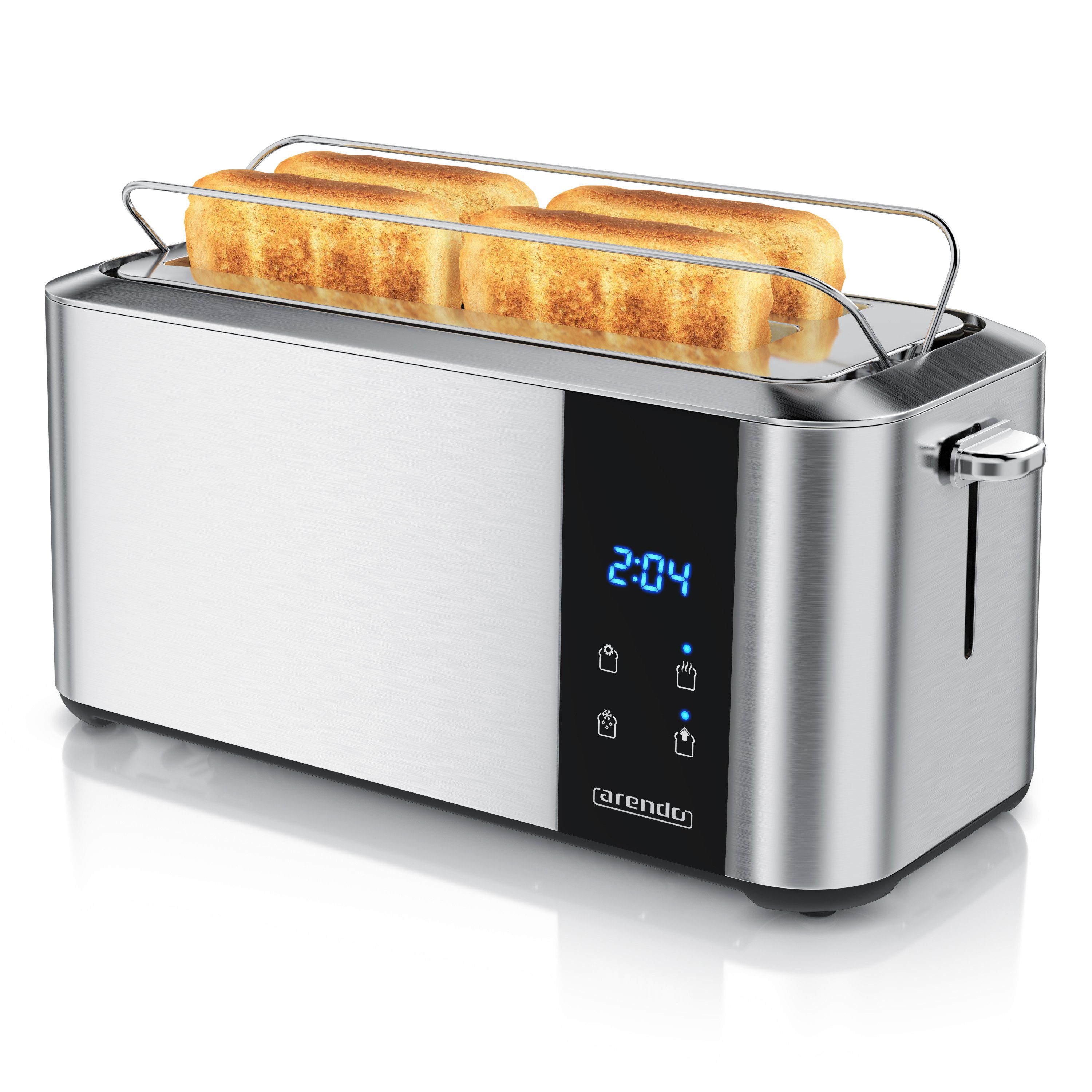 Toaster Langschlitz, Brötchenaufsatz, Wärmeisoliertes Gehäuse, Display, Touch