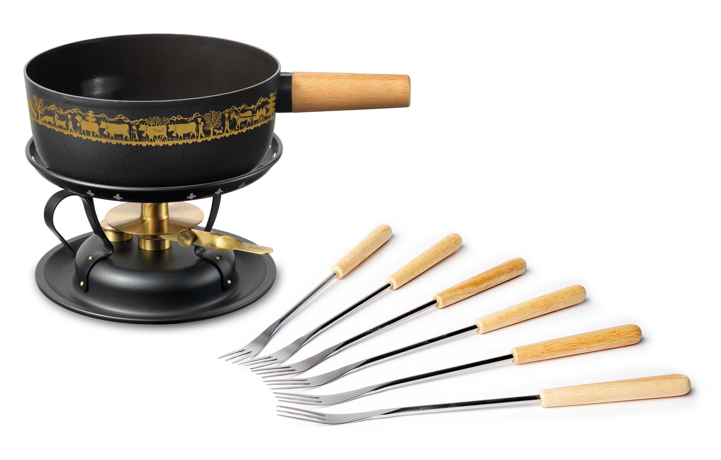 Fondue Stöckli Käsefonduegarnitur Alpaufzug Classic/Emotion, schwarz