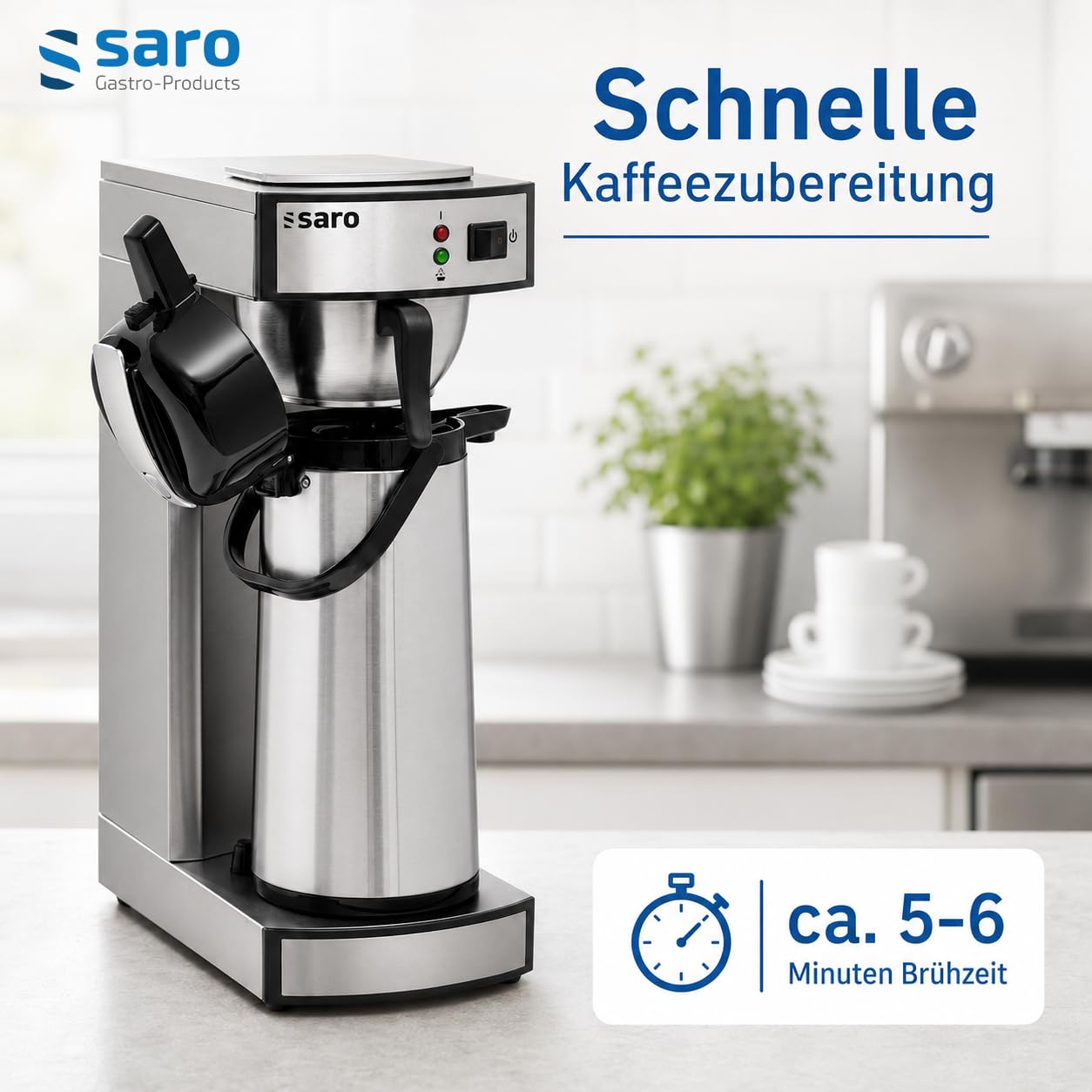 Kaffeemaschine mit Edelstahl-Isolierkanne 2,2 L, Modell THERMO 24, 2,069 kW, Brühzeit 5–6 Min, Trockenlaufschutz