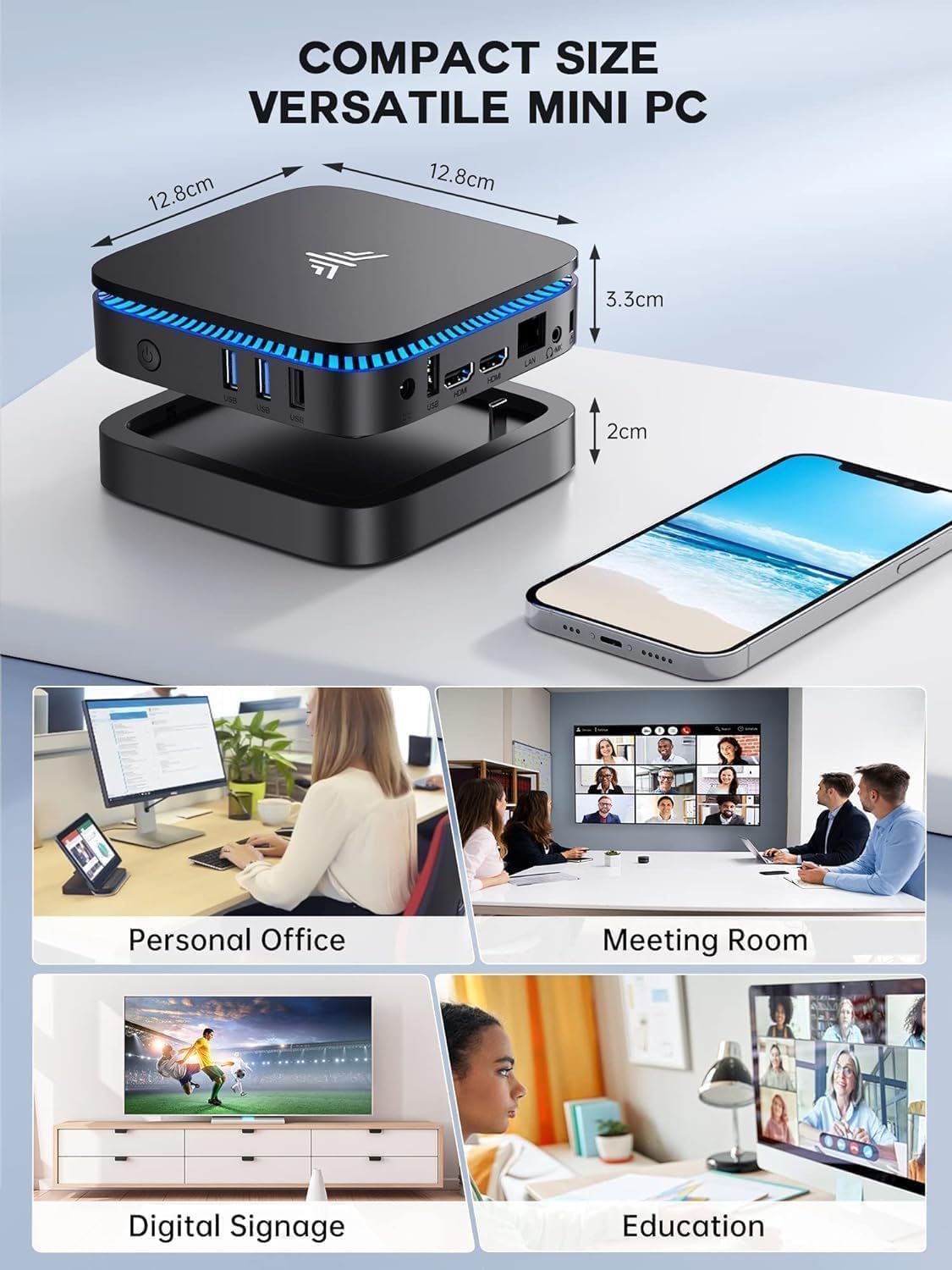 Mini PC Intel Pentium N5030 mit 12 GB RAM und 256 GB SSD Windows 11 Pro 4K Dual-HDMI WLAN 5 Bluetooth 4.2