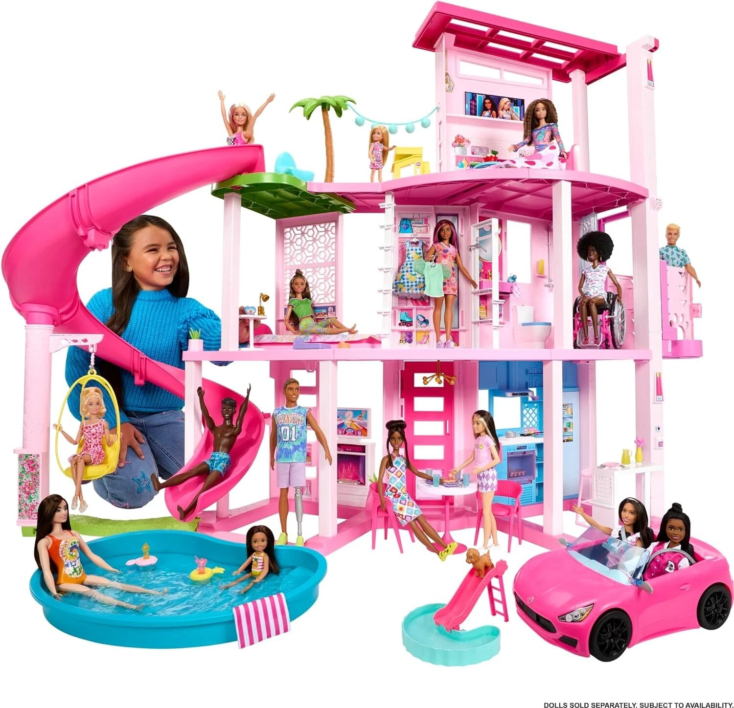 2025 Barbie Dreamhouse Licht- en Geluidszwembadfeest 115 cm 75-delige Speelset Poppenhuis