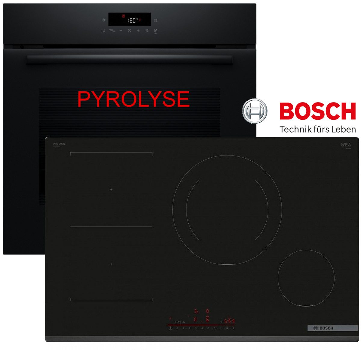 Induktions Herd-Set Pyrolyse Einbau Autark Backofen + Induktion Kochfeld 80cm Neu