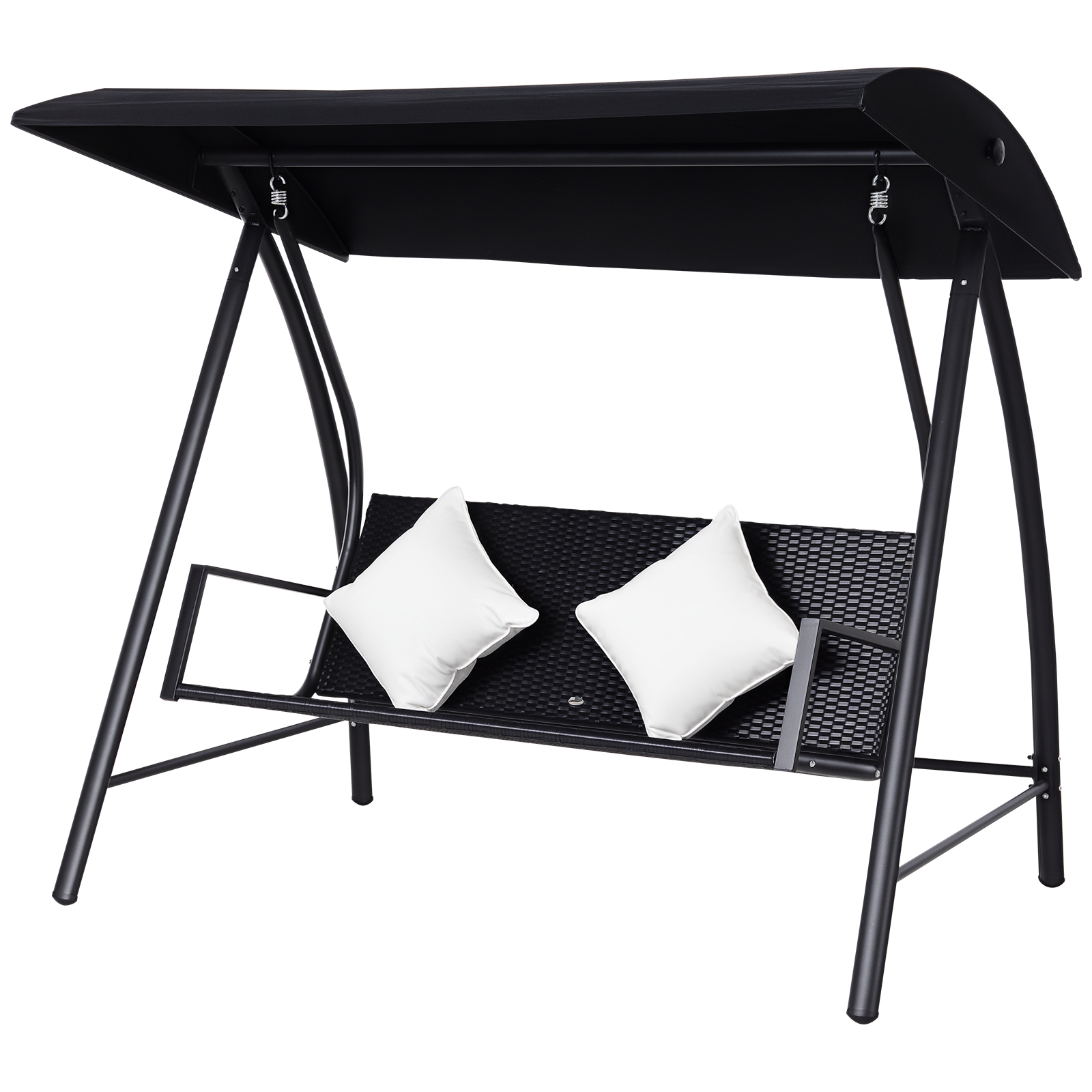 Outsunny 3-Sitzer Hollywoodschaukel Schaukel Polyrattan Metall mit Kissen belastbar bis 360kg Neu (Schwarz)