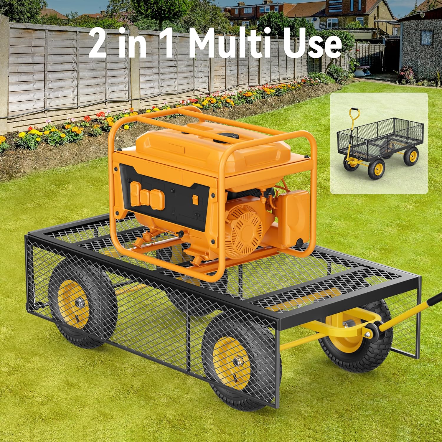Steel Garden Cart, 2-in-1 1400 lbs Heavy Duty Utility Wagon, with Removable Mesh Sides to Convert into Flatbed, 240�� U-Turn 13