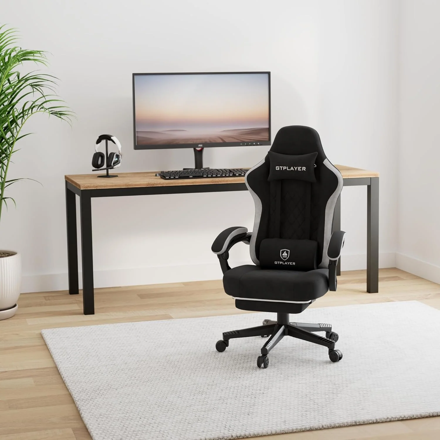 GTPLAYER Gamingstuhl mit Taschenfeder-Sitzkissen, Fußstütze und verstellbarer Rückenlehne