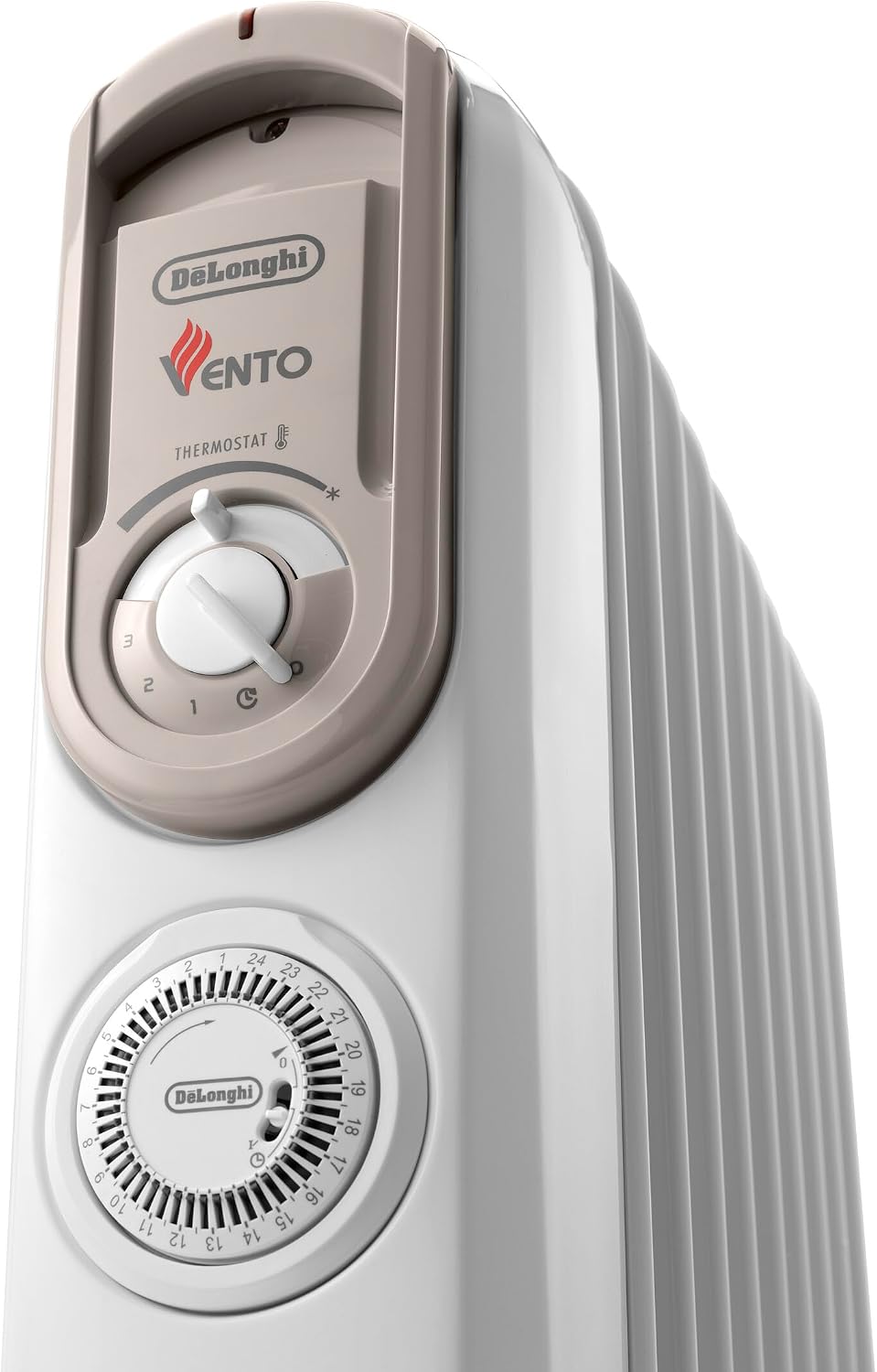 De'Longhi Serie Vento V550918T.WB Radiatore ad Olio Elettrico, Stufetta elettrica a basso consumo, 9 Elementi, Timer, Manopole Intuitive, per Ambienti Fino a 54m³, 3 Livelli di Potenza, 1800W, Bianco