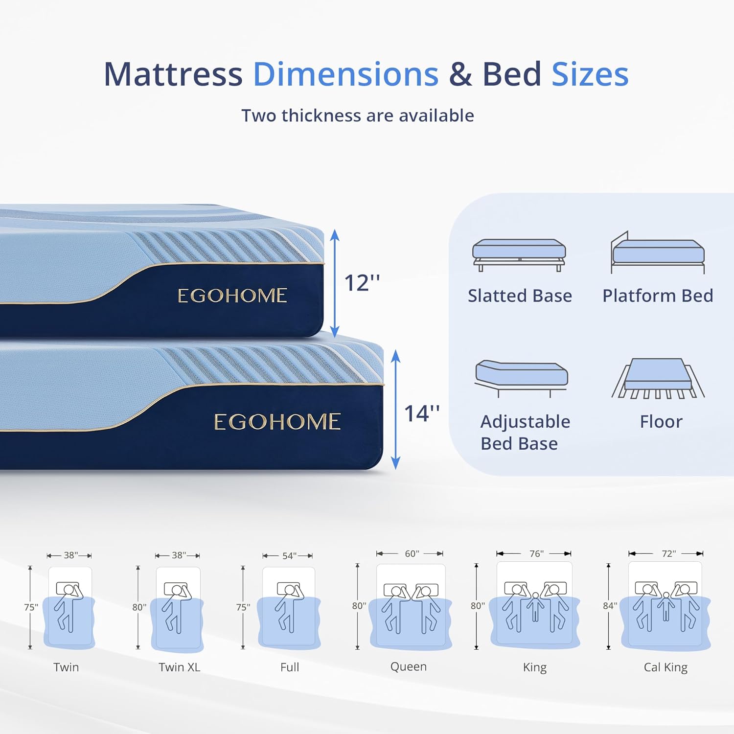 EGOHOME 12 Inch Queen Mattress in a Box, Copper Gel Memory Foam for Cool Sleep, Fiberglass-Free, Pressure Relieving, Medium Firm, CertiPUR-US Certified, 80''L x 60''W