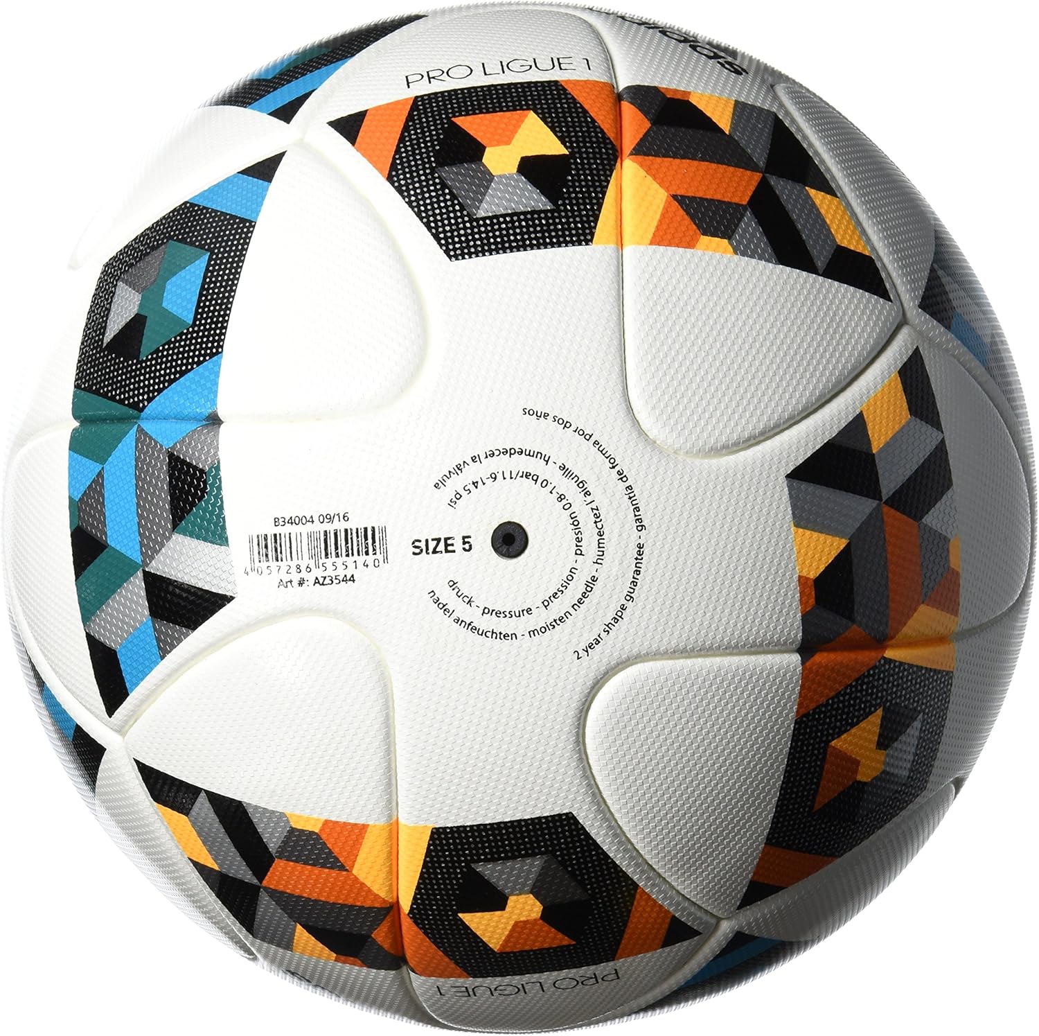 Adidas Fußball Pro Ligue 1 Official, White/Energy Blue/Bright Orange/Black, 5, AZ3544