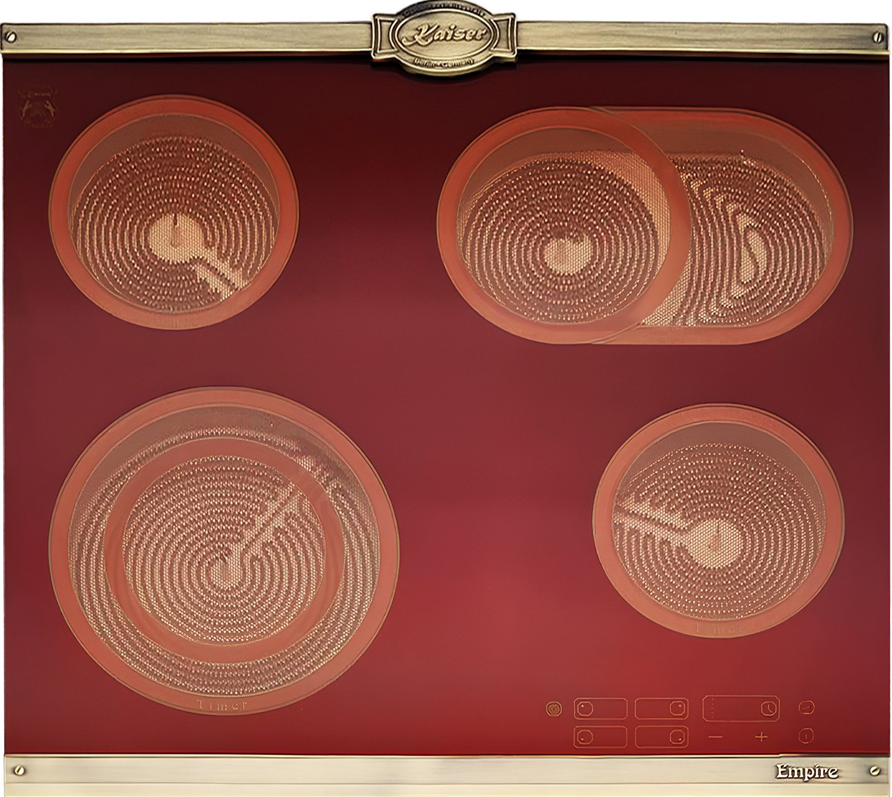 Elektro-Kochfeld Exklusives Kaiser Empire Bordeaux Einbau Herd KCT 6185 RotEm Autarkers High Light Glaskeramik Kochfeld 60 cm, Ankoch-Elektronik, Restwärmeanzeige, Timer, Touch control