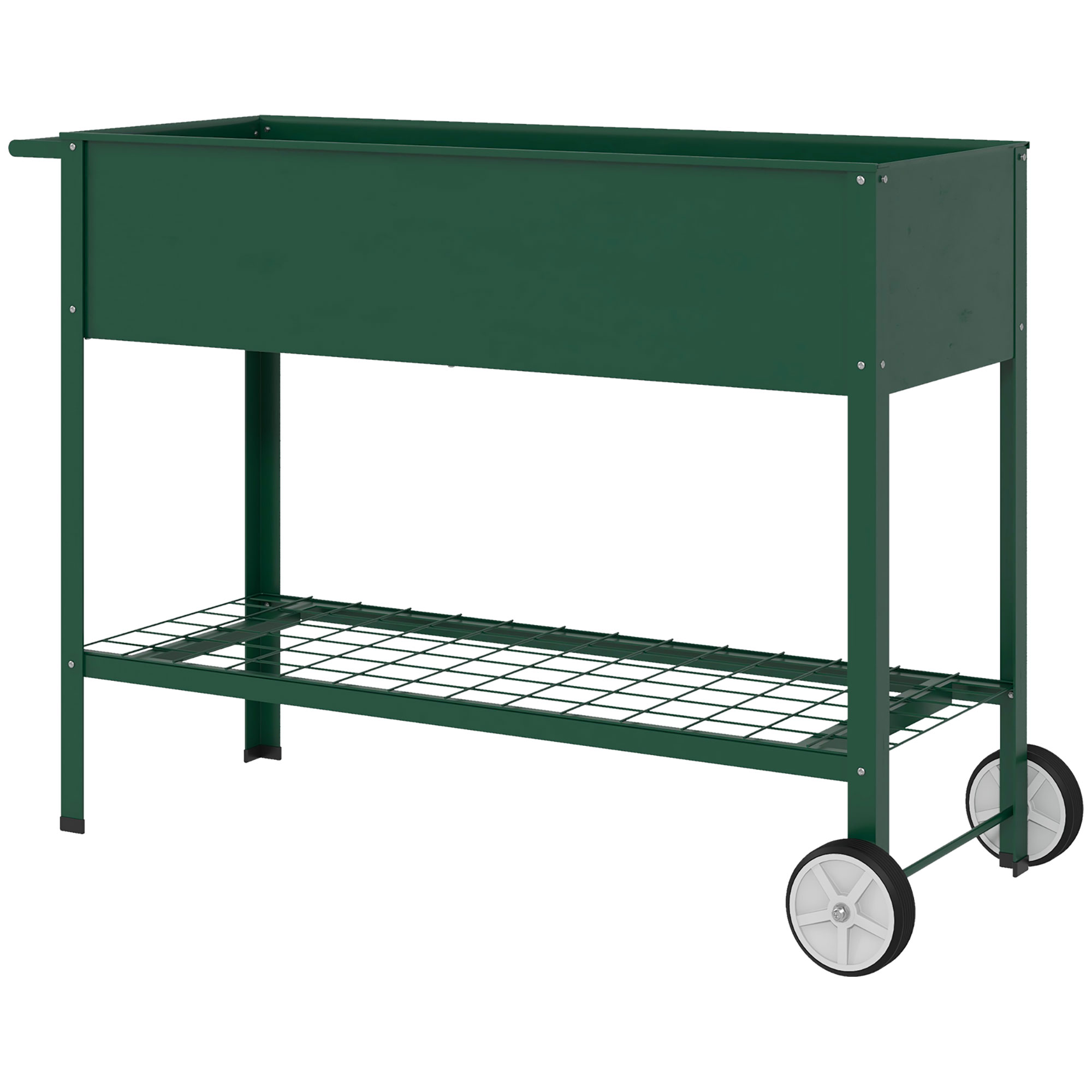 Outsunny Hochbeet Pflanzbeet Pflanzkasten, 1 Ablage, 2 Rollen, 109 cm x 44 cm x 80 cm, Grün