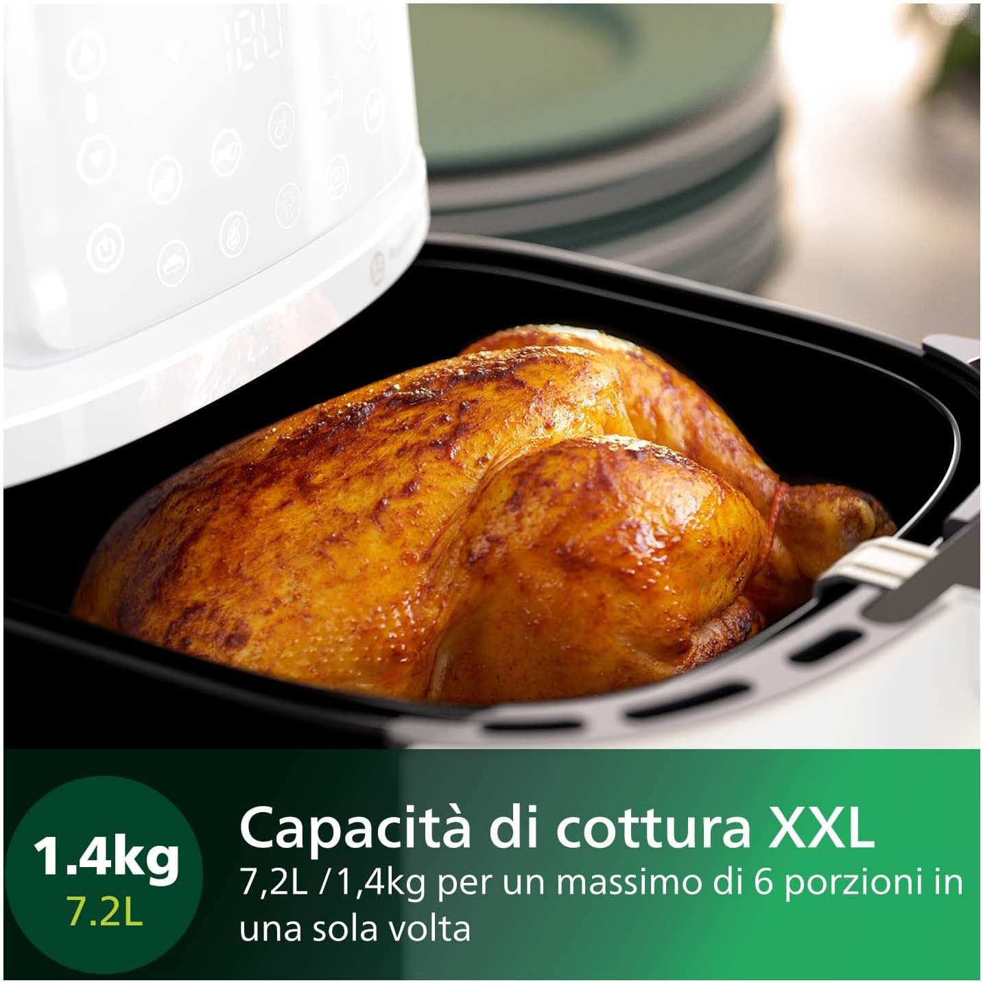 Airfryer Serie 5000 XXL, 7,2L (1,4Kg) - 6 porzioni, Friggitrice ad Aria 16-in-1, connessione Wifi, 90% di grassi in meno con Tecnologia Rapid Air, app HomeID. Bianco(HD9285/00)
