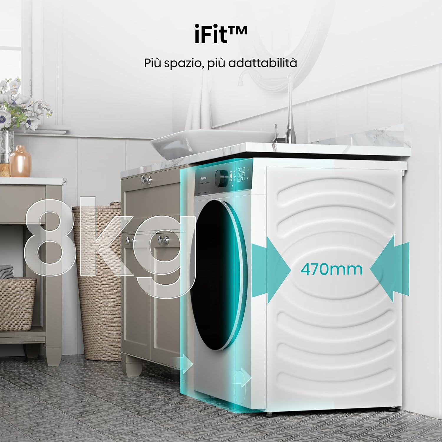 Hisense WFVB7012EM Front Load Washing Machine 7 kg 1200 rpm 15 Programs Steam LED Display Rapid Program Delay Start Child Lock
