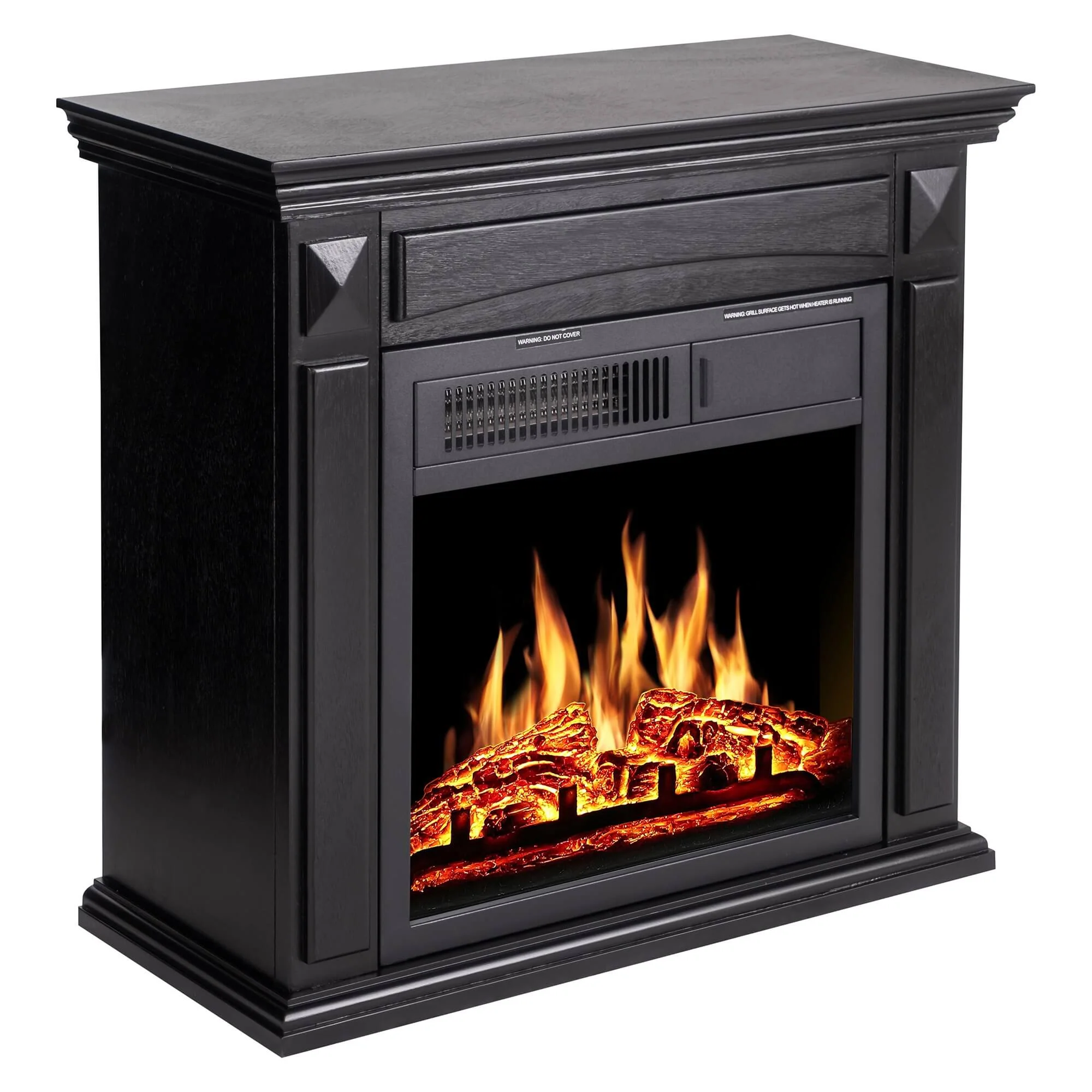R.W.FLAME  27" Electric Fireplace Mantel Wooden Surround Firebox, Remote Control (Black)