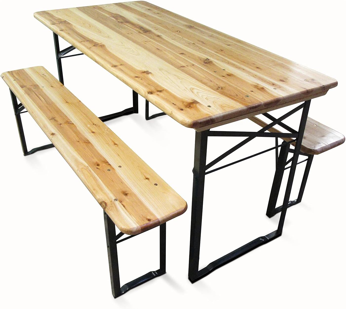 Dmora Folding Beer Table and Benches Set, Brown, Table Dimensions 150 x 76 x 70 cm, Bench Dimensions 150 x 44 x 25 cm