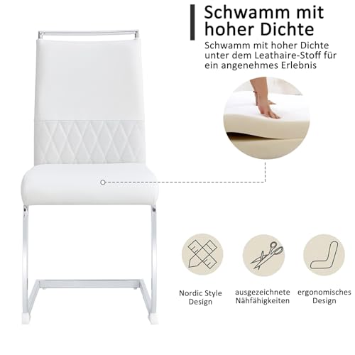 KnSam Set di 2 sedie moderne per sala da pranzo, schienale in similpelle e lino, schienale alto, schienale imbottito, per sala da pranzo, cucina, ospite, sedia da ufficio, bianco : Amazon.it: Casa e cucina