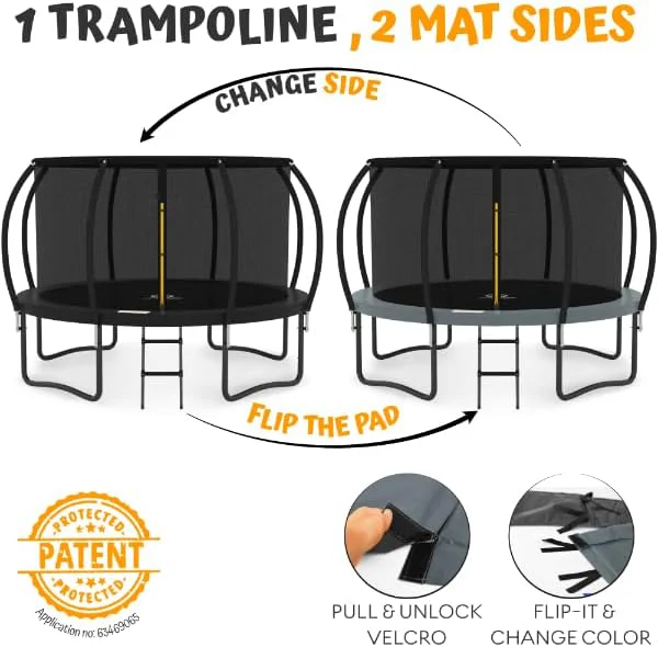 JUMPZYLLA Trampoline 8FT 10FT 12FT 14FT 15FT 16FT Trampoline with Enclosure - Recreational Trampolines with Ladder and AntiRust Coating, ASTM Approval Outdoor Trampoline for Kids