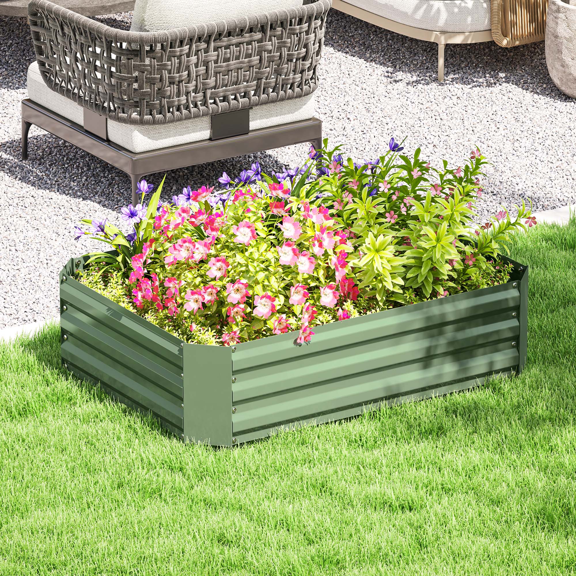 Outsunny Hochbeet aus verzinktem Stahl, Gartenbeet, Pflanzkasten für Garten, Blumenkasten, 120 x 90 x 30 cm, Dunkelgrün
