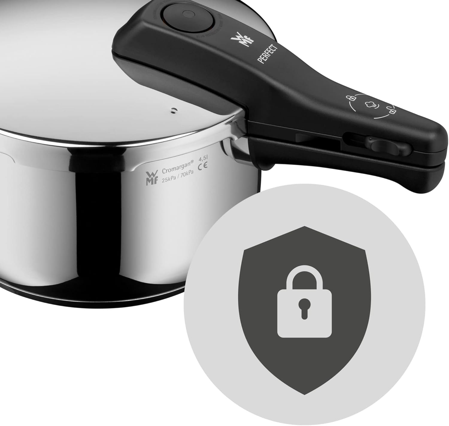 WMF Perfect One Pot Schnellkochtopf Induktion Set 2-teilig, Dampfkochtopf 4,5l, 3l, großes Kochsignal, 2 Kochstufen, abnehmbarer Deckelgriff, für alle Herdarten geeignet, Edelstahl