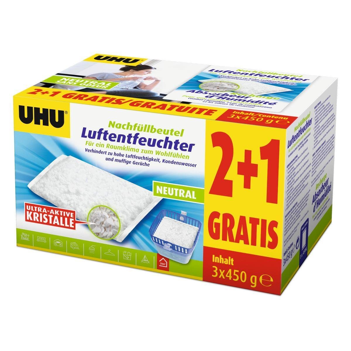 Luftentfeuchter 3x UHU 47135 Luftentfeuchter Nachfüllbeutel 450 gDuftneutral