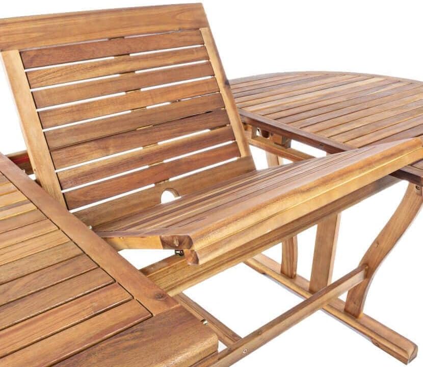 milani home - Set Tavolo Giardino Allungabile Ovale 180/240x100 Con 4 Sedie E 2 Poltrone In Legno Di Acacia Massiccio Per Esterno - Marrone