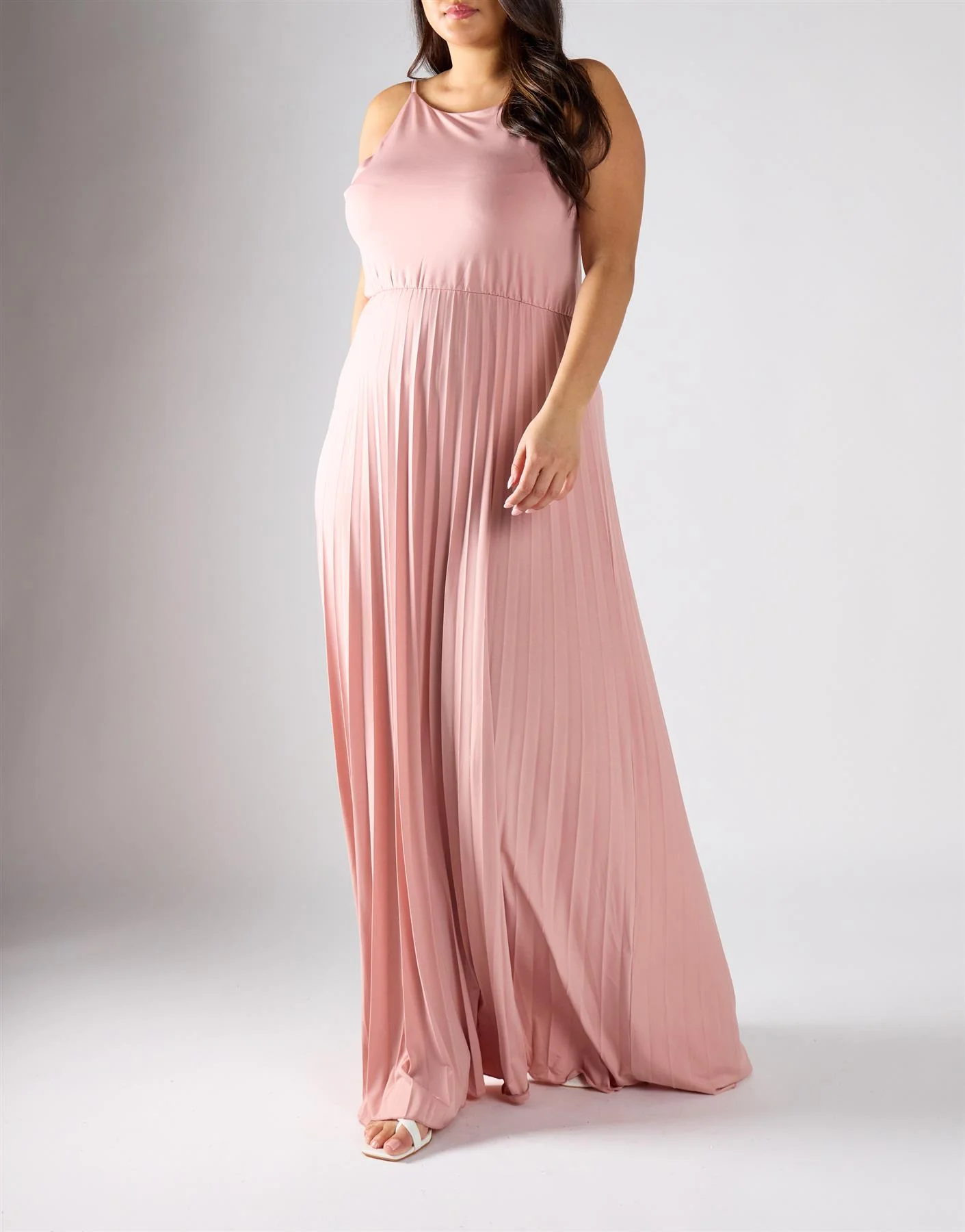 True Decadence Curve Dusty Pink A-Line Maxi Pleated Dress