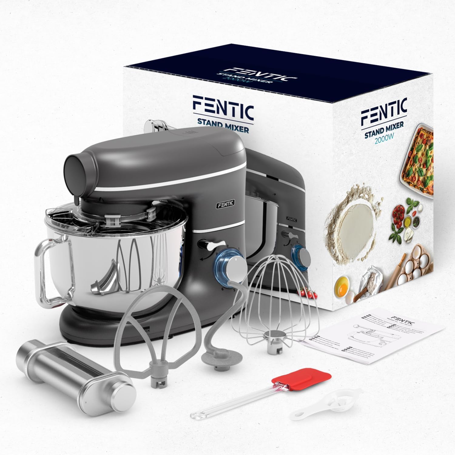 Macchina Planetaria per Pasta – 2000W – Robot da Cucina – Macchina Pasta Fresca – 6,2L Ciotola in Acciaio Inossidabile
