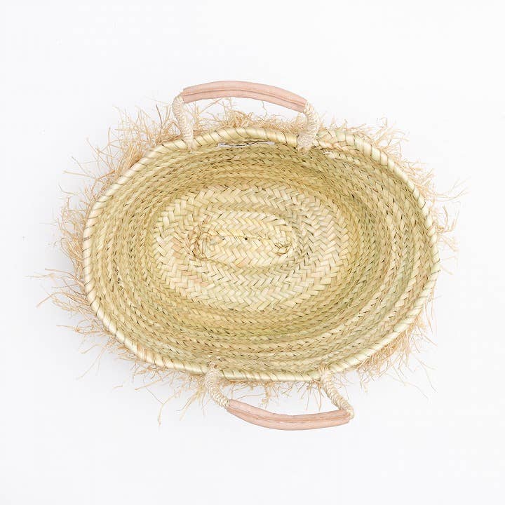 Handmade Raffia Fringe Basket �C Natural Grass & Goat Leather | Limited Edition