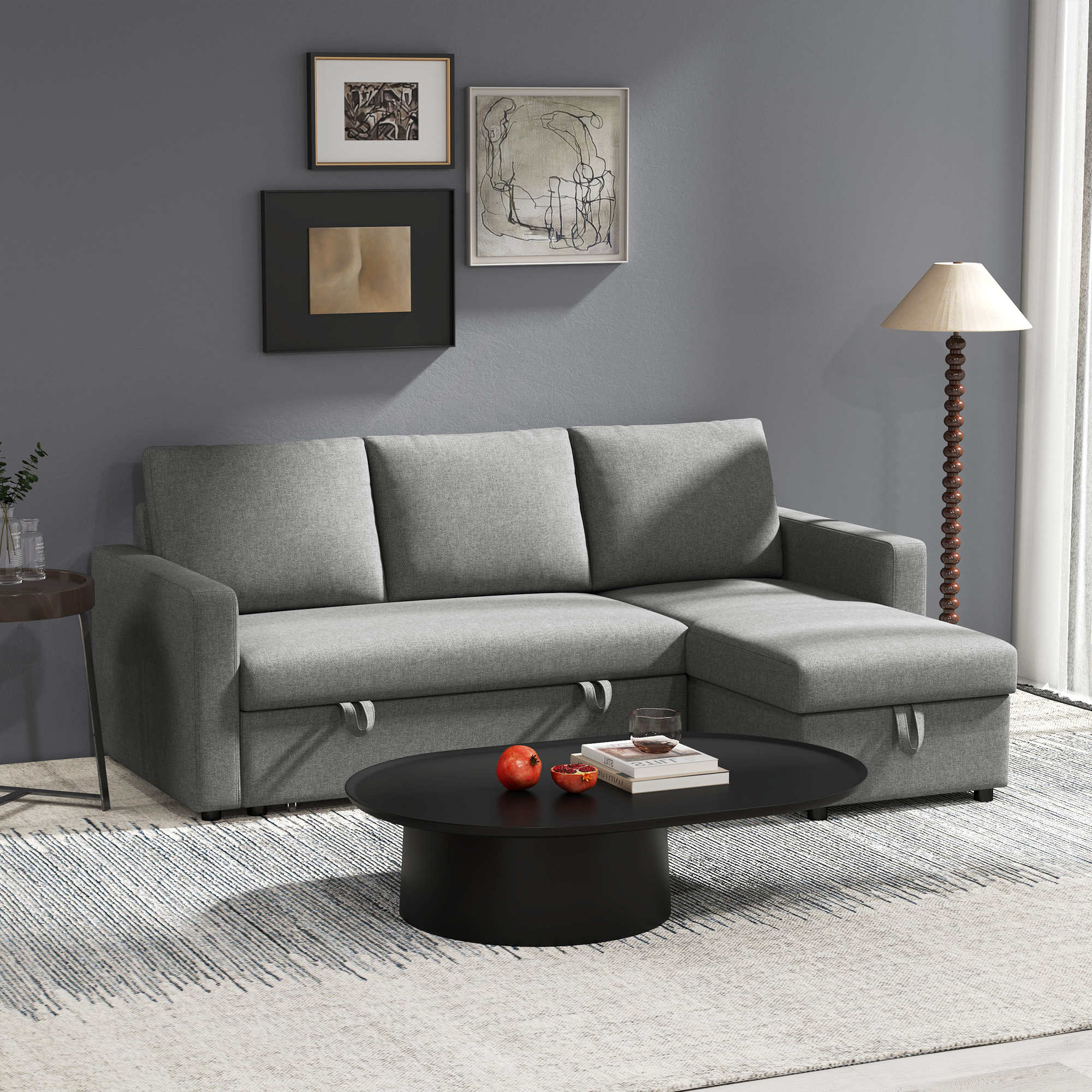 HOMCOM Ecksofa mit Schlaffunktion Stauraum Eckcouch mit Bettkasten Chaiselongue Schlafsofa Stoffsofa L-Form Leinen-Touch Hellgrau 211,5 x 146 x 85 cm
