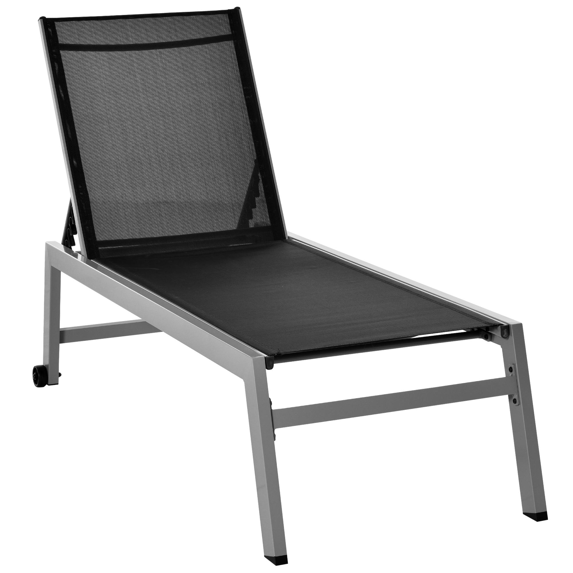 Outsunny Sonnenliege, Gartenliege, 5-stufige Rückenlehne, Aluminium, Schwarz, 202 x 65 x 43 cm