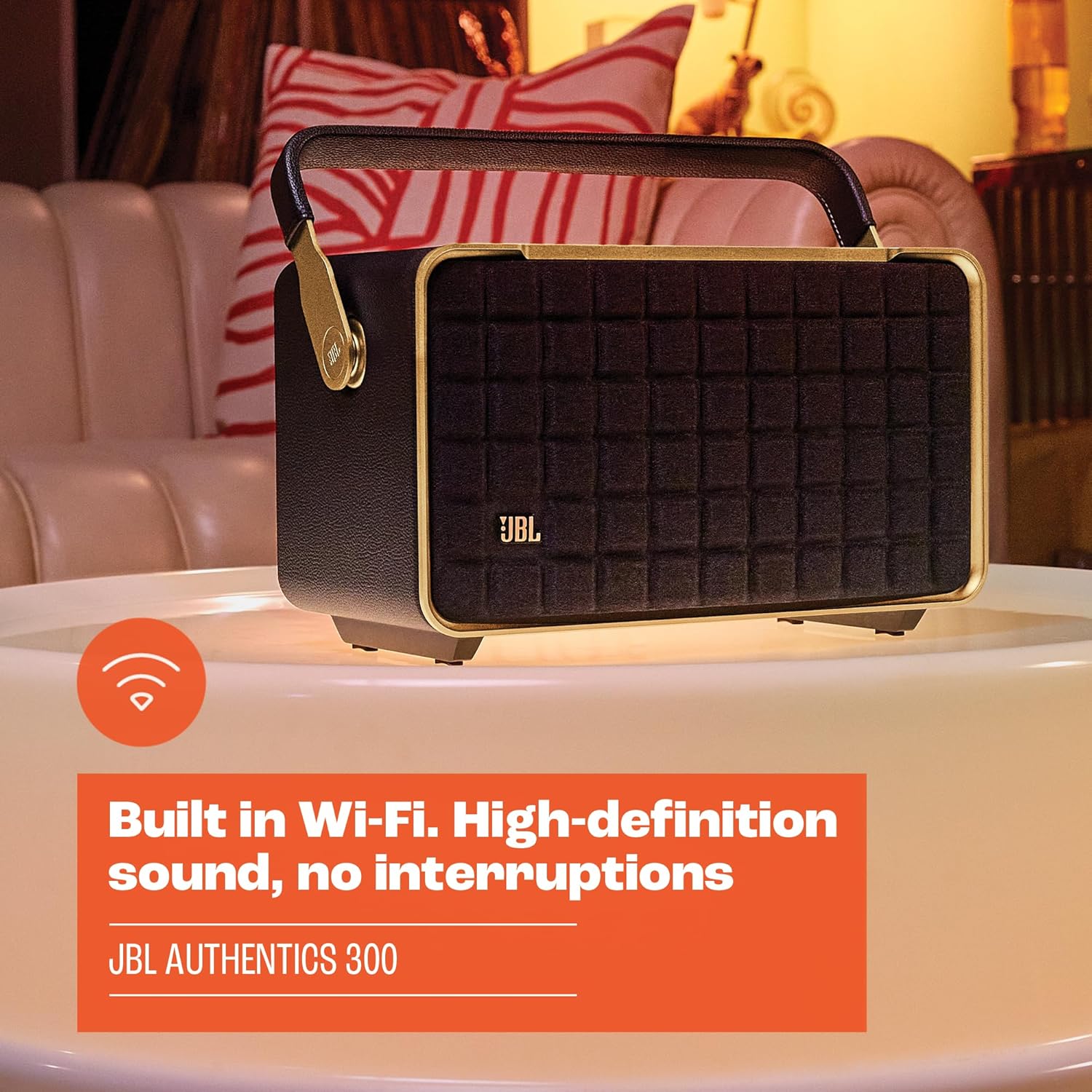 JBL Authentics 200 Smart Home Lautsprecher – 70er Jahre Retro-Design Bluetooth Box – Mit Quadrex Grill, Google Assistant, Alexa, AirPlay und JBL One App – Schwarz