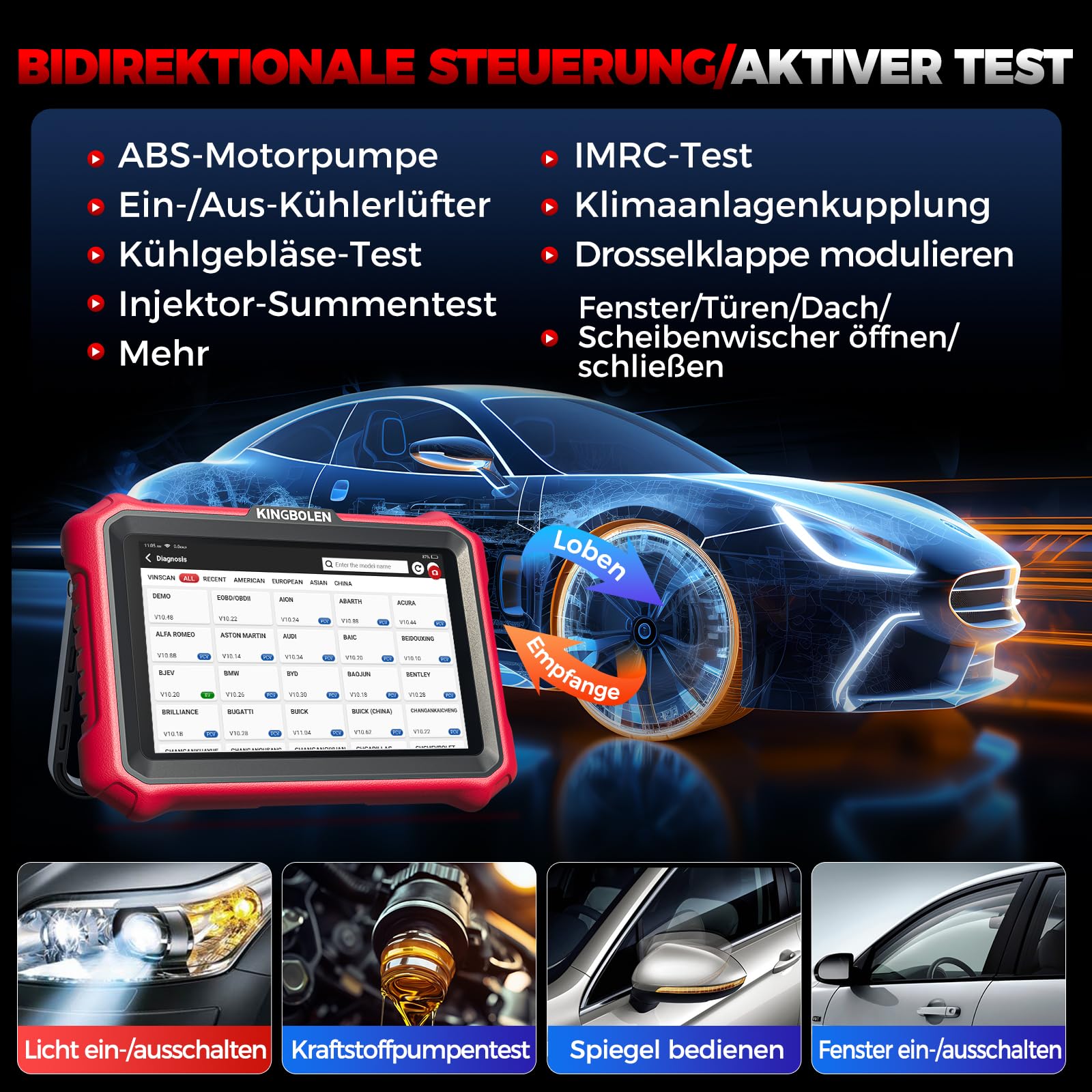OBD2 Diagnosegerät K8 PRO Bluetooth mit Bi-Direktionaler Steuerung, ECU-Kodierung und 42 Reset-Diensten, Alles-System-Diagnose für V.A.G, FCA, CAN FD