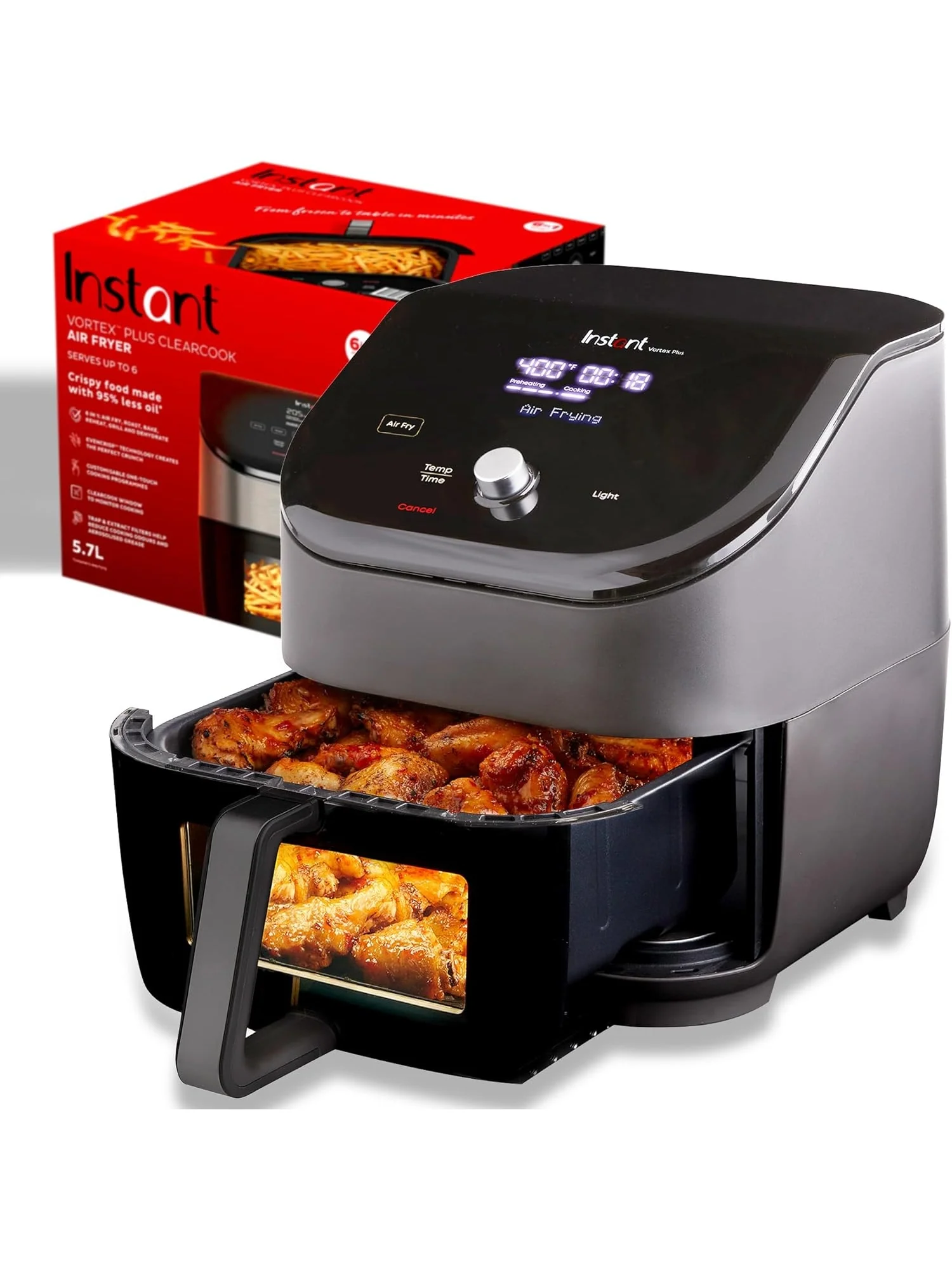 Instant Vortex Plus 6QT ClearCook Air Fryer, Clear Windows, Custom Program Options, 6 in 1 Functions, Crisps, Broils, Roasts, Dehydrates, Bakes, Reheats, from the Makers of Instant Pot, Black