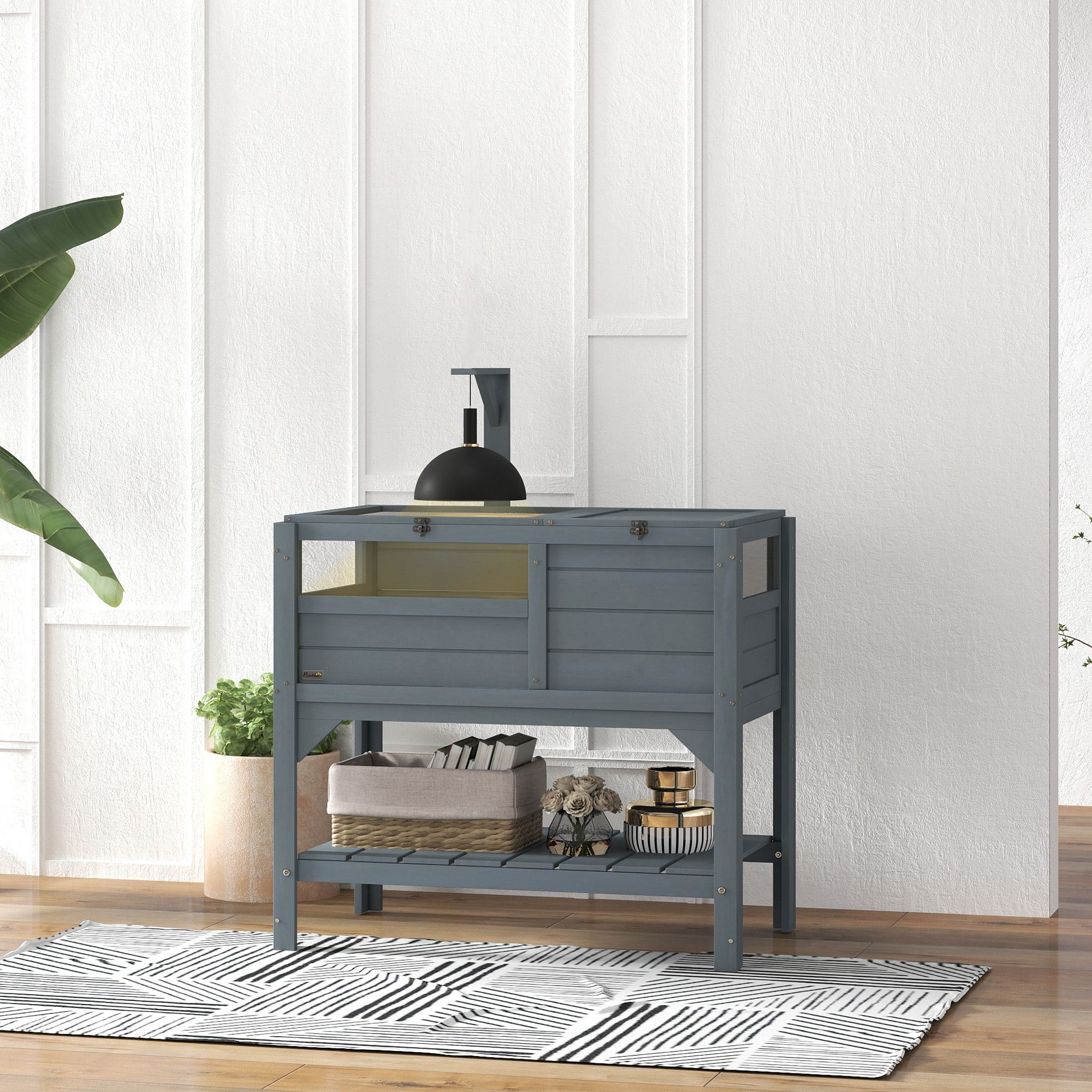 PawHut Haus mit Gehege für Schildkröten auf Standfuß mit Regal aus Tannenholz - Abm. 103H x 84B x 51T cm