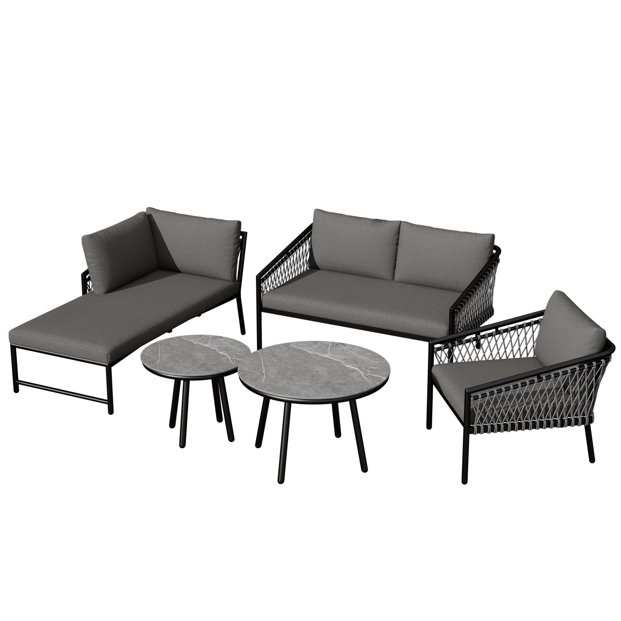 Modernes Outdoor-Loungemöbel: Garten-Sofa mit handgewebtem Seil, 2-Sitzer Set für Garten- und Terrassen-Ruhe, Grau