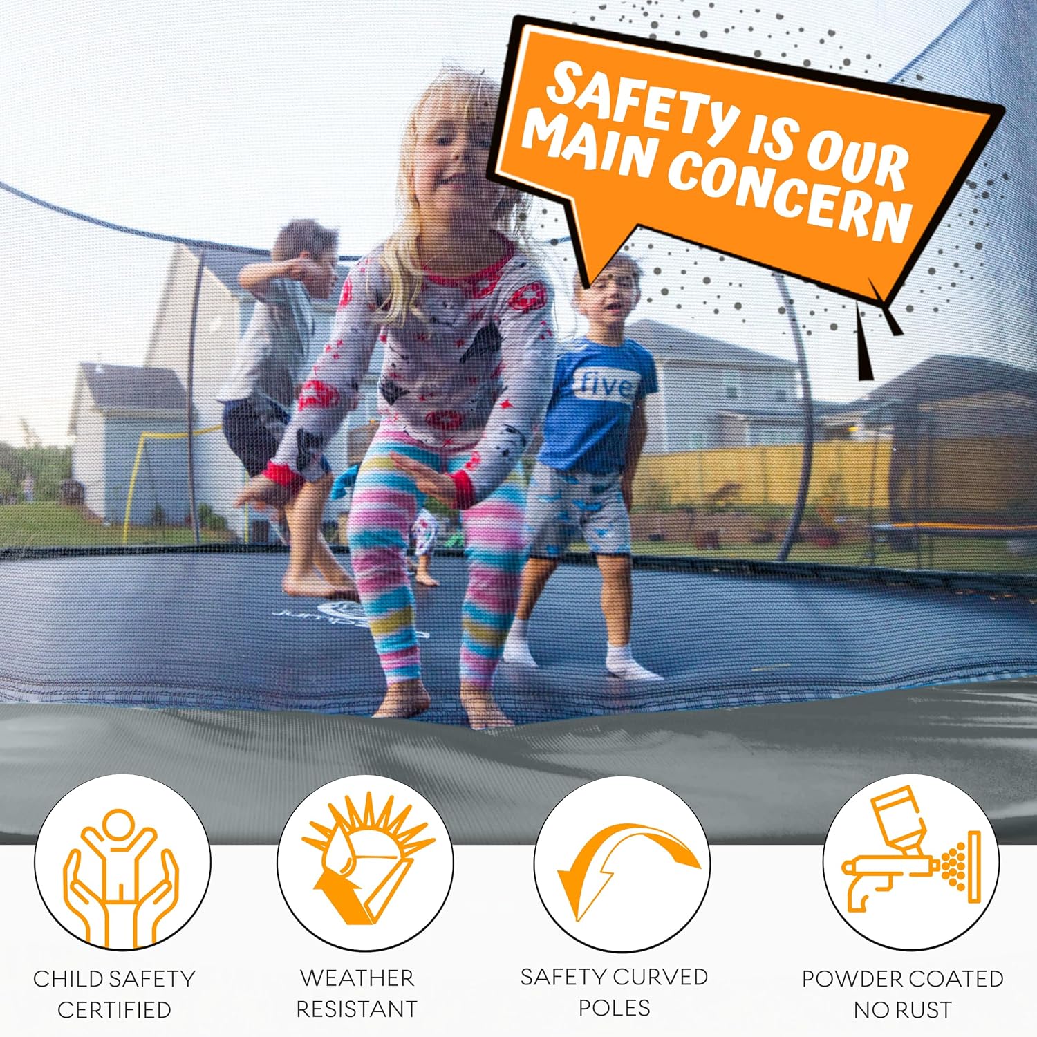 JUMPZYLLA Trampoline 8FT 10FT 12FT 14FT 15FT 16FT Trampoline with Enclosure - Recreational Trampolines with Ladder and AntiRust Coating, ASTM Approval Outdoor Trampoline for Kids