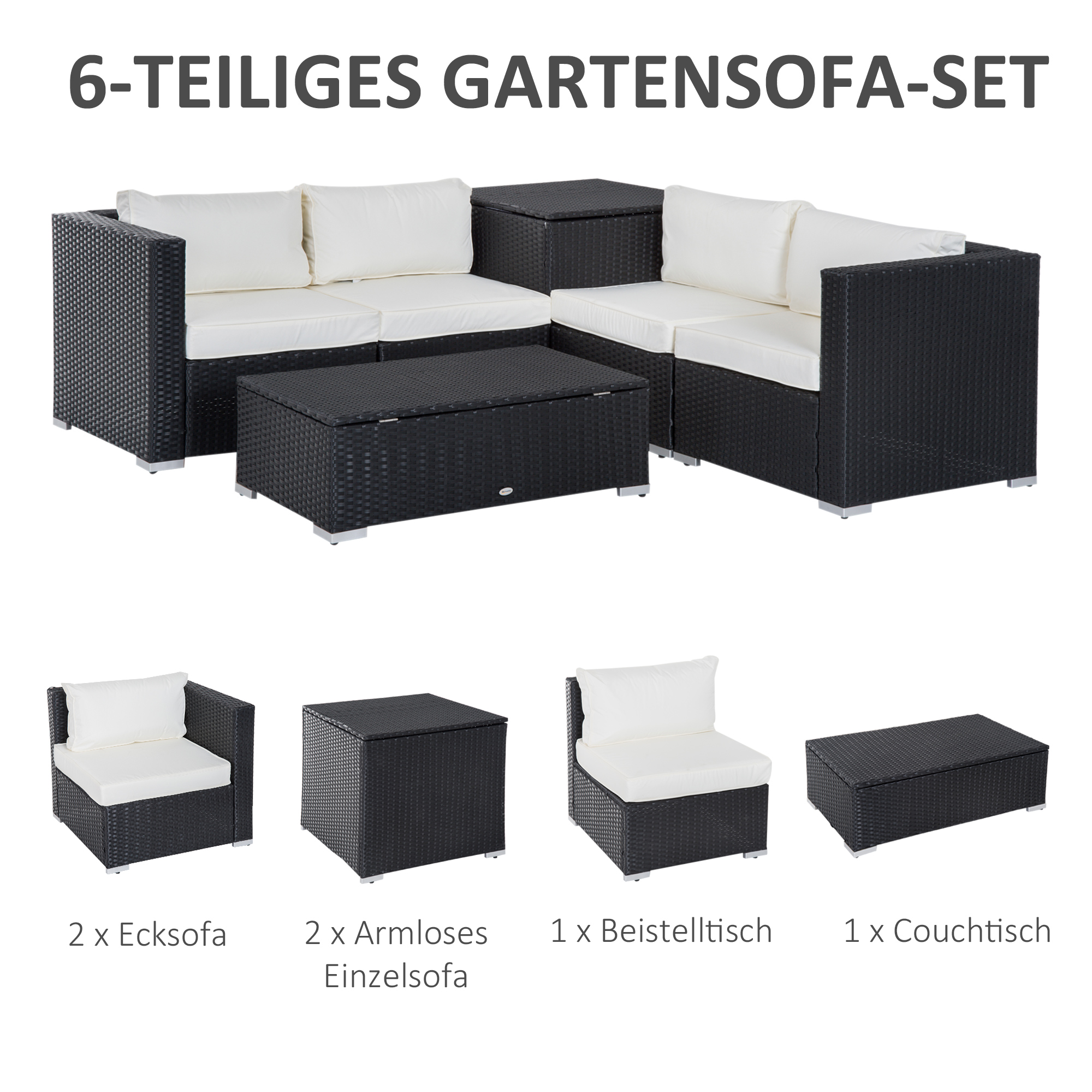 Outsunny tuinmeubels 6-delig Staal zwart + cr��me